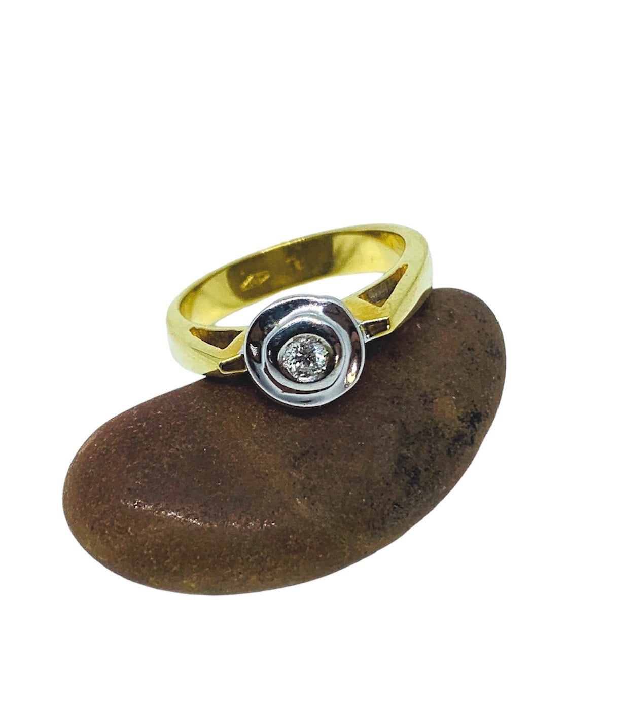 18K Yellow & White Gold Flush Diamond Ring – Handmade in Italy - Tg-Jewellery By Tamara Gervasio