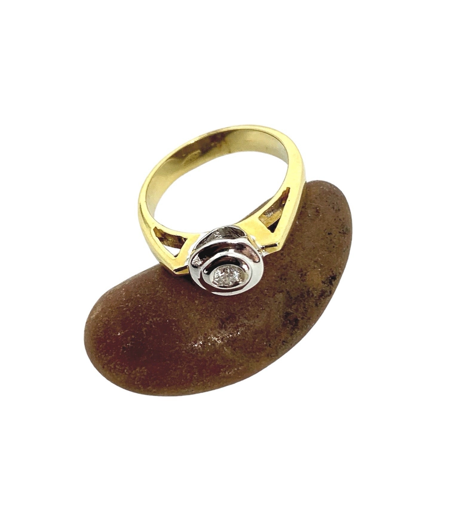 18K Yellow & White Gold Flush Diamond Ring – Handmade in Italy - Tg-Jewellery By Tamara Gervasio