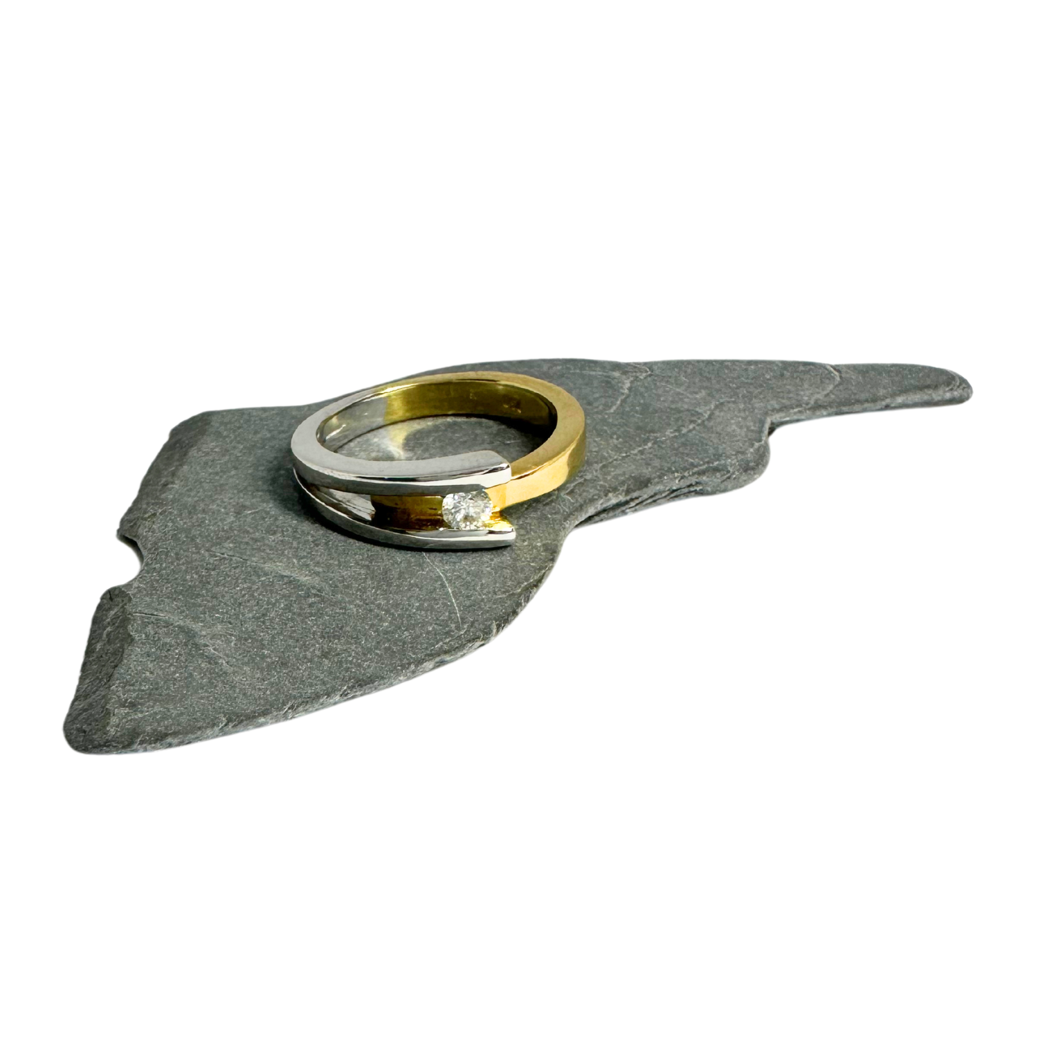 18K Yellow & White Gold Diamond Ring – Handmade in Italy - Tg-Jewellery By Tamara Gervasio