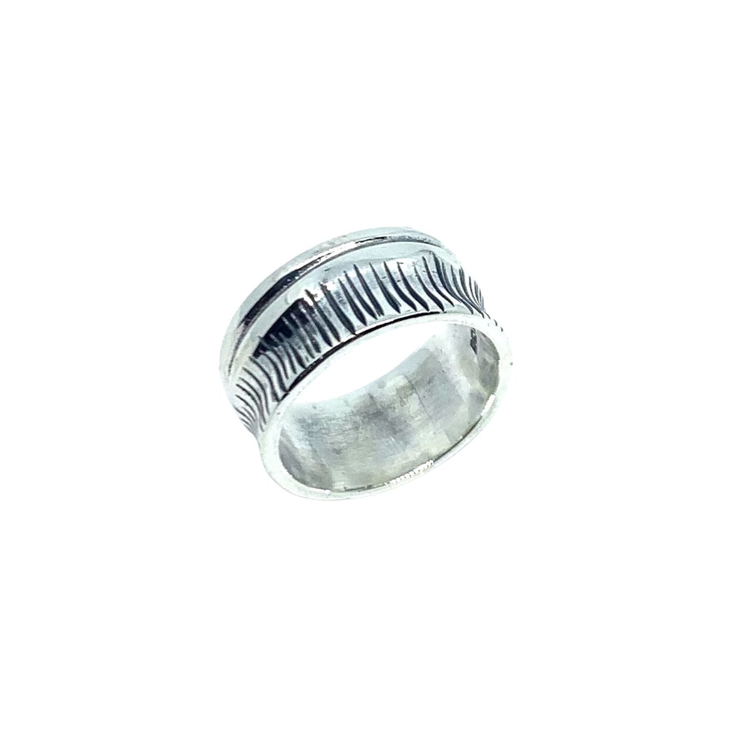 Sterling silver 925 Barrel Ring with polished and oxidised rustic finish, 9.22mm wide, barrel-inspired sculptural form