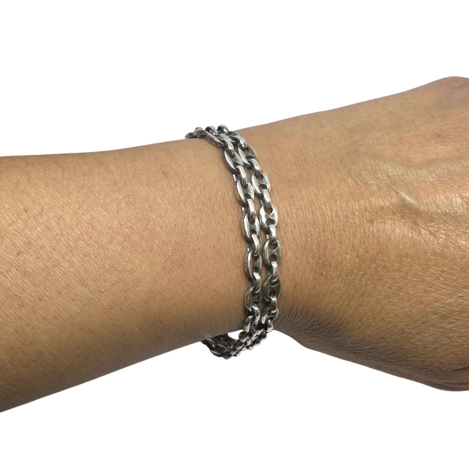 Men’s Double Anchor Chain Bracelet with T-Bar Clasp – Sterling Silver 925