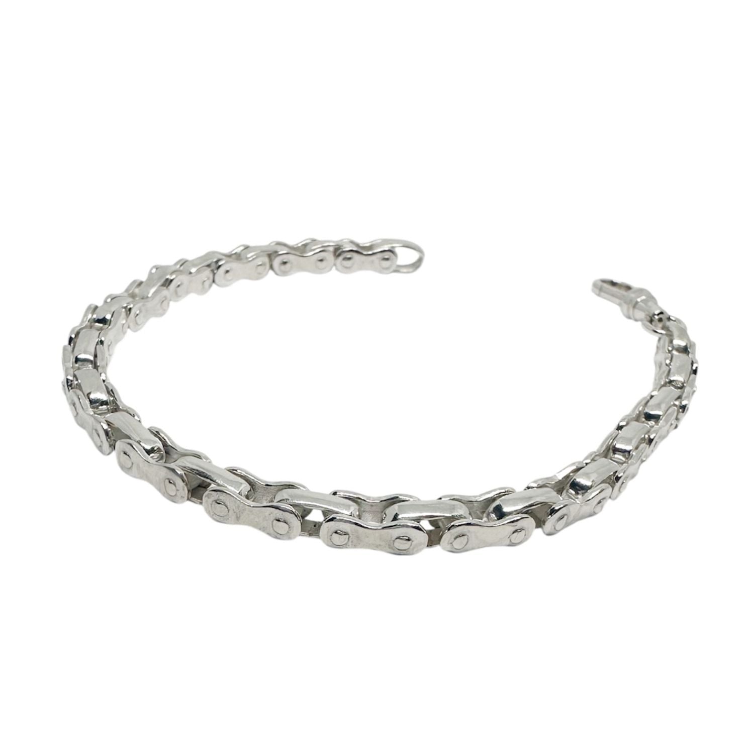 Sterling silver 925 Biker Link Bracelet with motorcycle chain-inspired links, 5.5mm wide, brushed finish, Albert swivel clasp