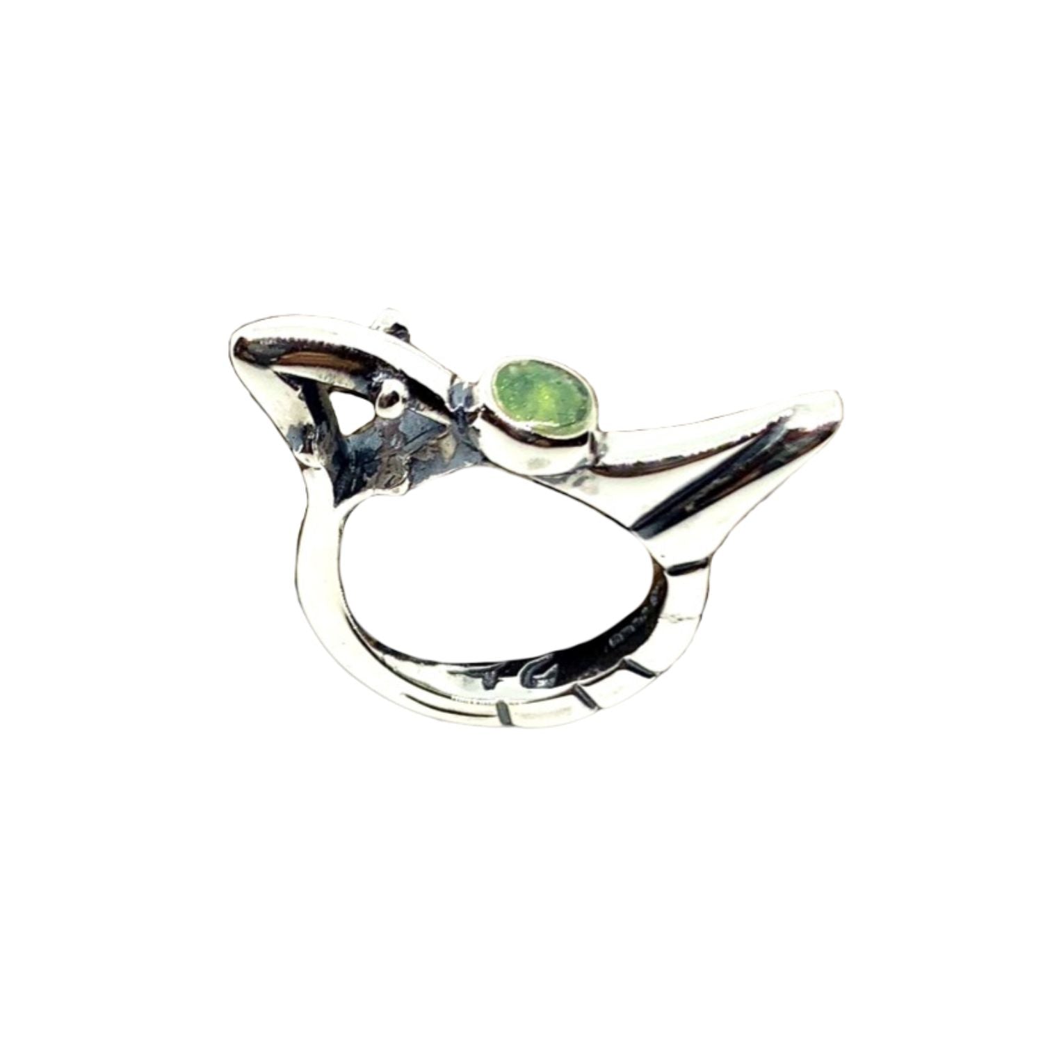 Handcrafted sterling silver 925 Bird ring with Colorit green glitter enamel lost wax carved Abyss Collection - Tg-Jewellery By Tamara Gervasio