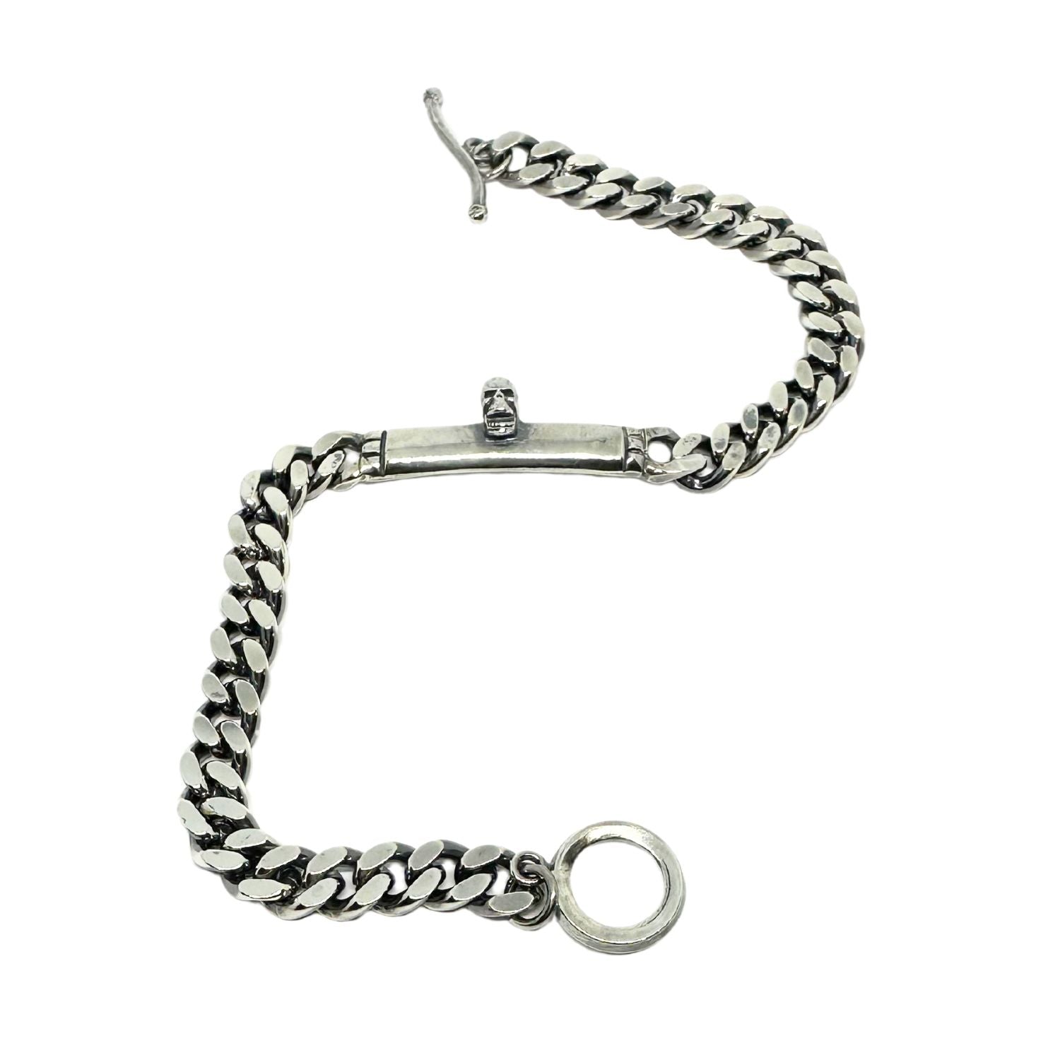 Men’s Skull Plate Bracelet – Sterling Silver 925, Handmade Curb Chain, T-Bar Clasp - Tg-Jewellery By Tamara Gervasio