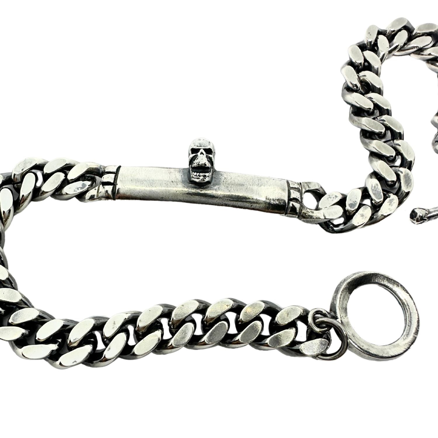 Men’s Skull Plate Bracelet – Sterling Silver 925, Handmade Curb Chain, T-Bar Clasp - Tg-Jewellery By Tamara Gervasio