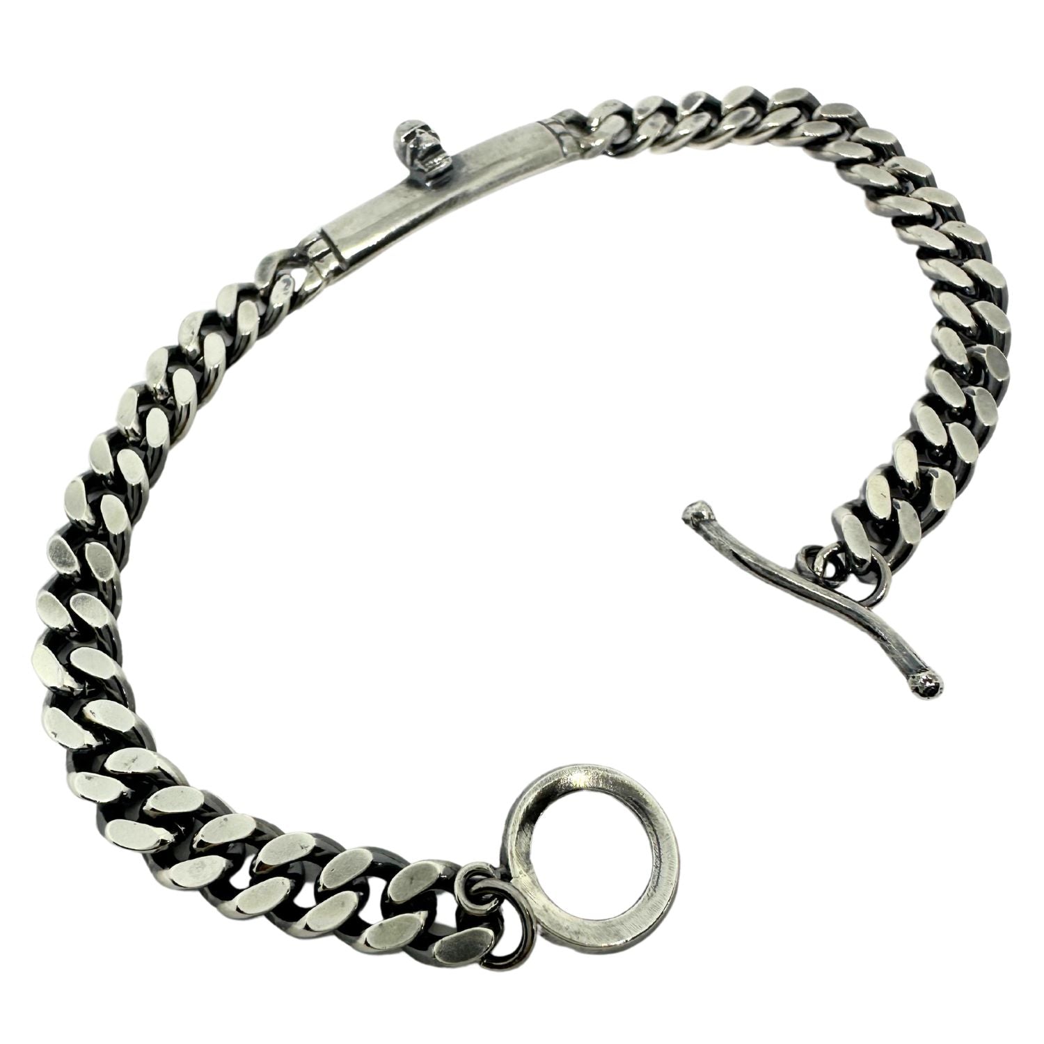 Men’s Skull Plate Bracelet – Sterling Silver 925, Handmade Curb Chain, T-Bar Clasp - Tg-Jewellery By Tamara Gervasio