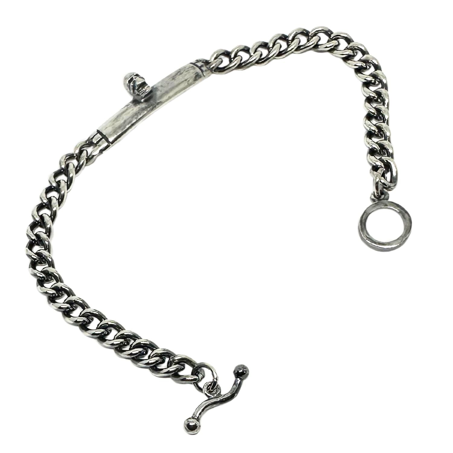 Men’s Skull Plate Bracelet – Sterling Silver 925, Handmade Round Curb Chain, T-Bar Clasp - Tg-Jewellery By Tamara Gervasio