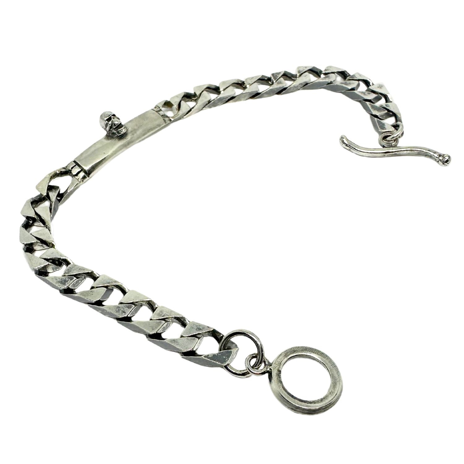 Men’s Skull Bracelet – Sterling Silver 925, Handmade Flat Curb Chain with T-Bar Clasp - Tg-Jewellery By Tamara Gervasio