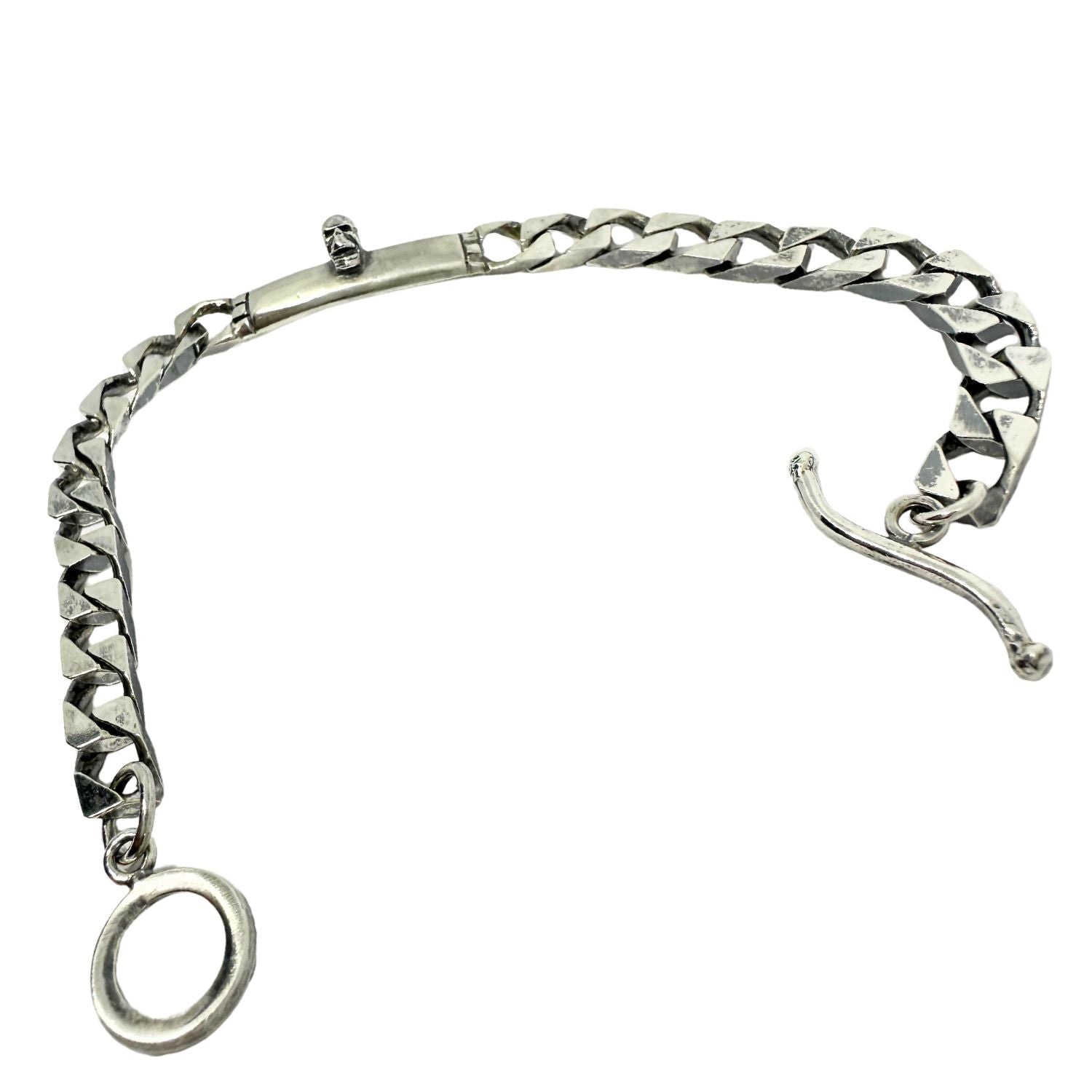 Men’s Skull Bracelet – Sterling Silver 925, Handmade Flat Curb Chain with T-Bar Clasp - Tg-Jewellery By Tamara Gervasio