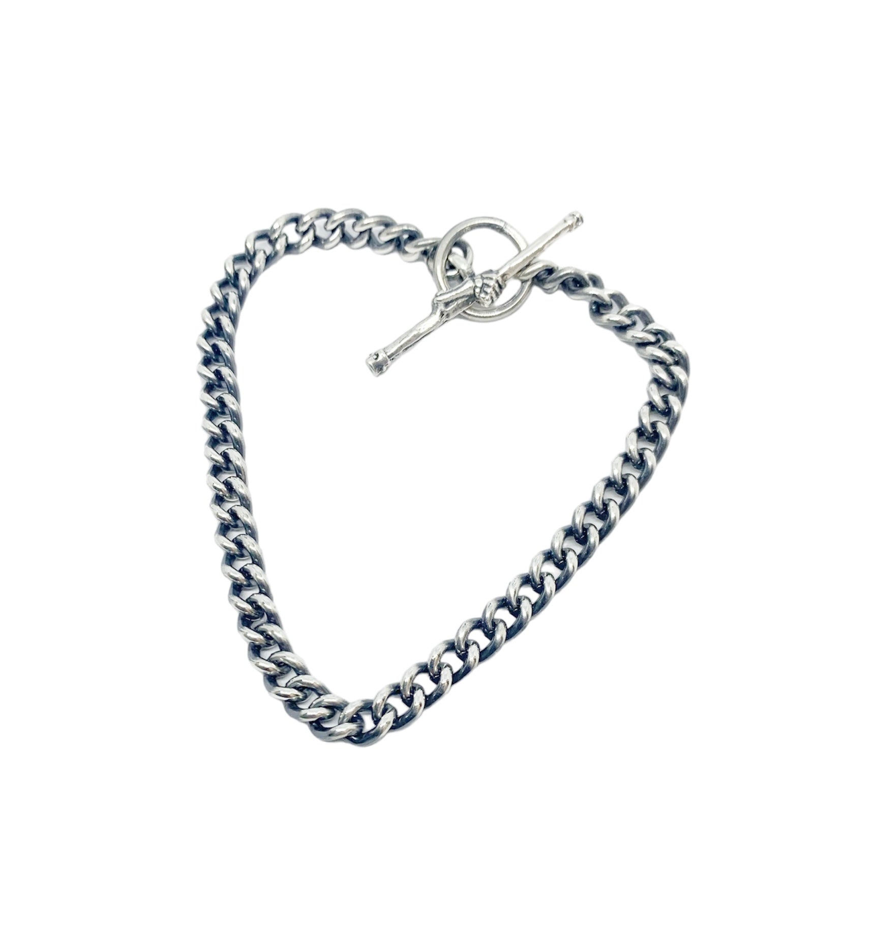 Men’s Sterling Silver 925 Curb Chain Bracelet with Skull T-Bar Clasp – Handmade - Tg-Jewellery By Tamara Gervasio