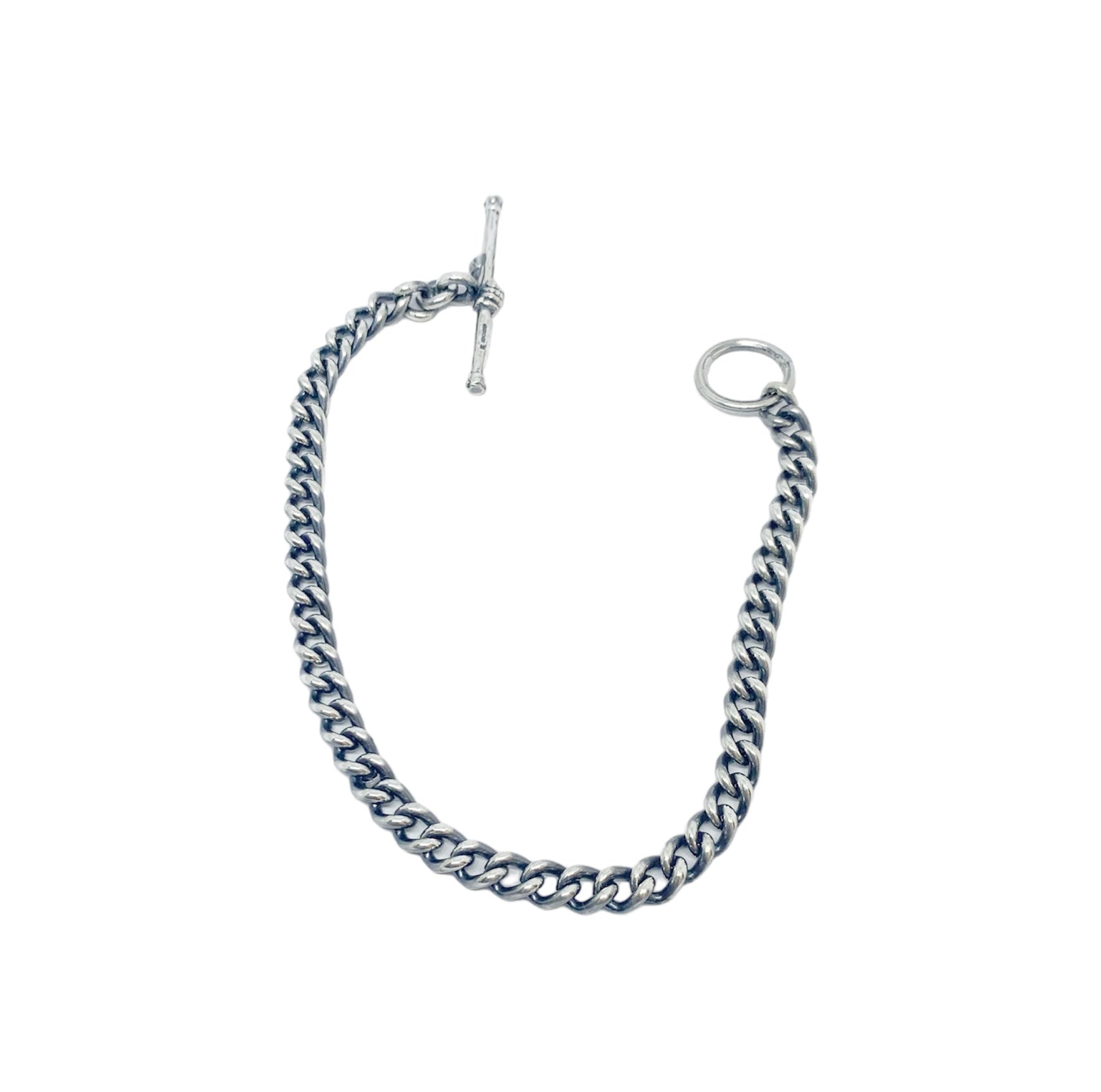 Men’s Sterling Silver 925 Curb Chain Bracelet with Skull T-Bar Clasp – Handmade - Tg-Jewellery By Tamara Gervasio