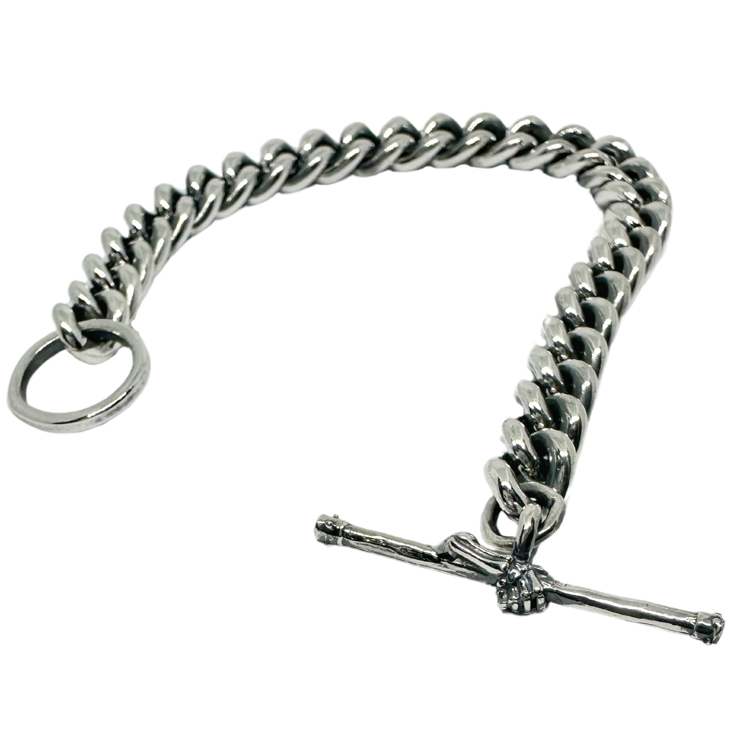 Men’s Round Curb Chain Bracelet with Skull T-Bar – Sterling Silver 925 - Tg-Jewellery By Tamara Gervasio