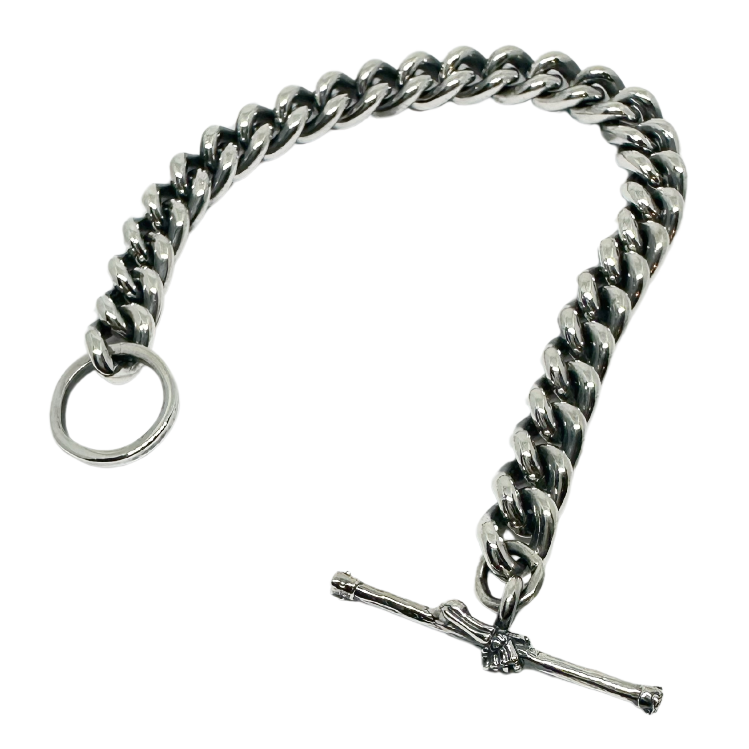 Men’s Round Curb Chain Bracelet with Skull T-Bar – Sterling Silver 925 - Tg-Jewellery By Tamara Gervasio