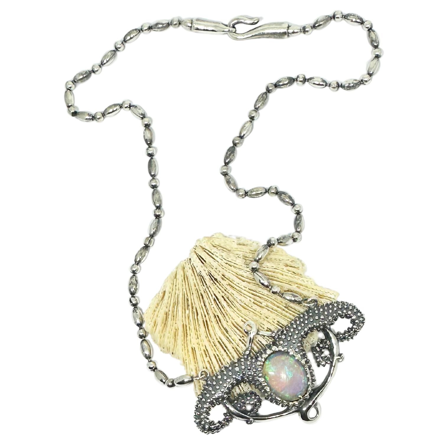 Sea Urchin Pendant Necklace – Sterling Silver 925 with Fire Opal - Tg-Jewellery By Tamara Gervasio