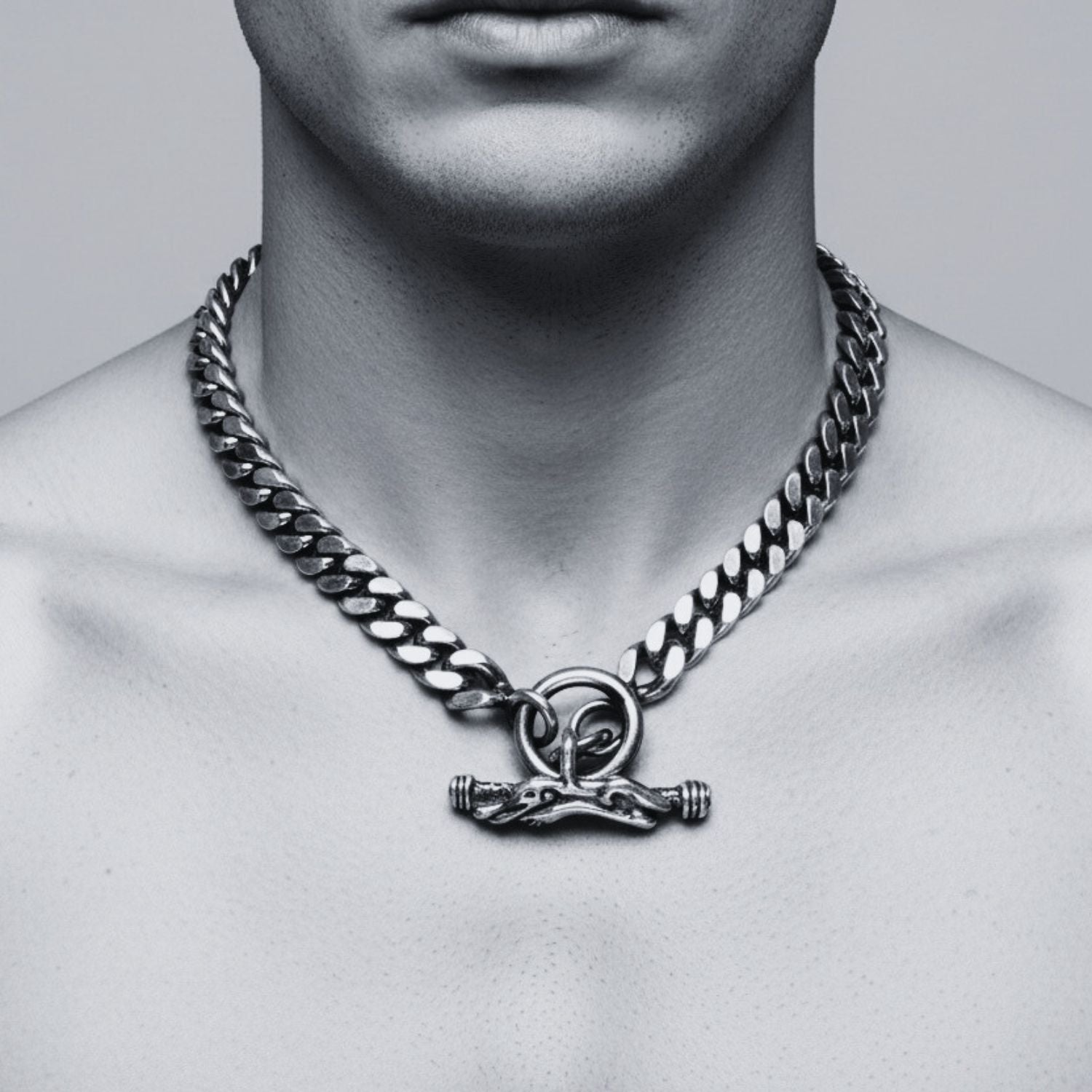 Celtic Crocodile T-Bar Necklace – Sterling Silver 925 Men’s Chain