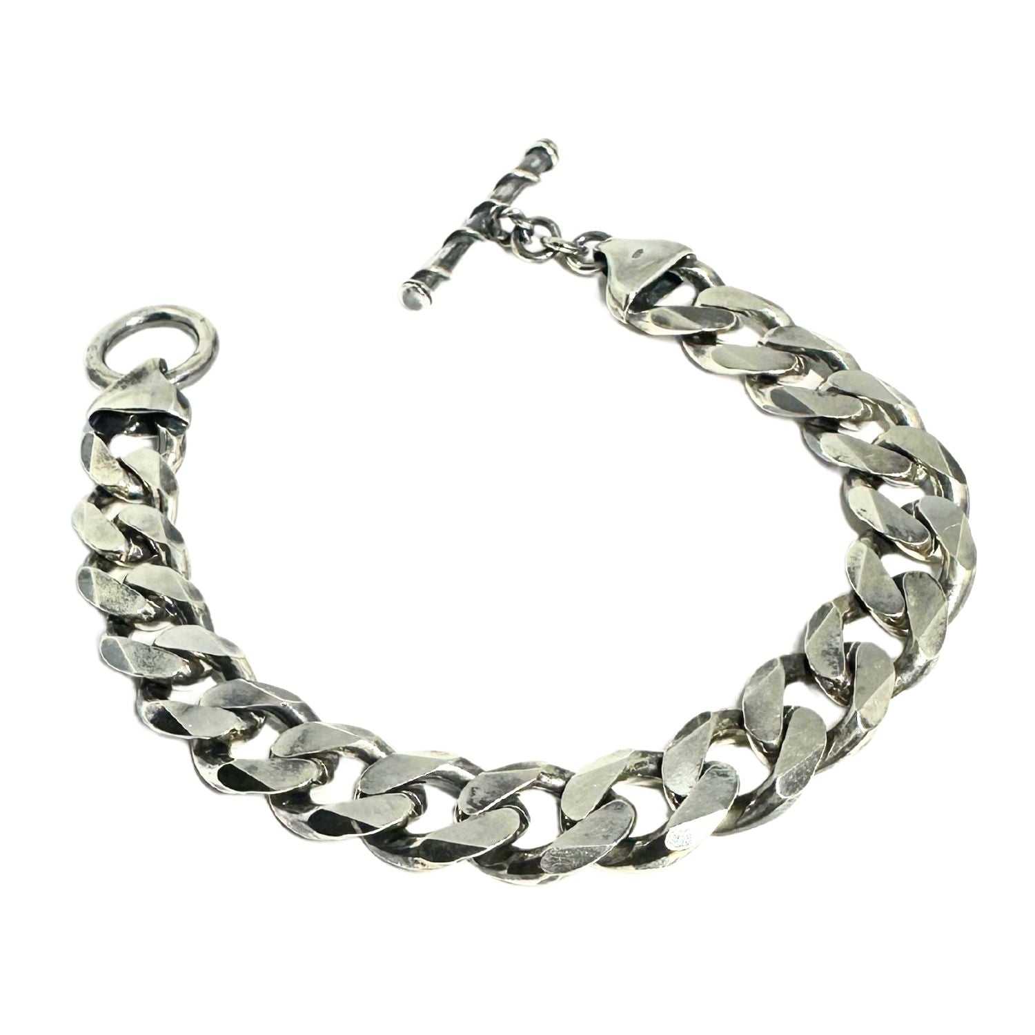 Men’s Sterling Silver Curb Flat Chain Bracelet with Twisted T-Bar Clasp - Tg-Jewellery By Tamara Gervasio