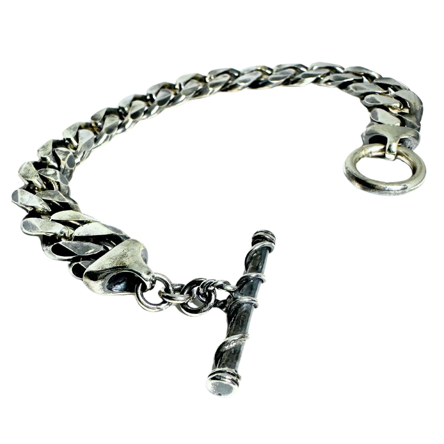 Men’s Sterling Silver Curb Flat Chain Bracelet with Twisted T-Bar Clasp - Tg-Jewellery By Tamara Gervasio