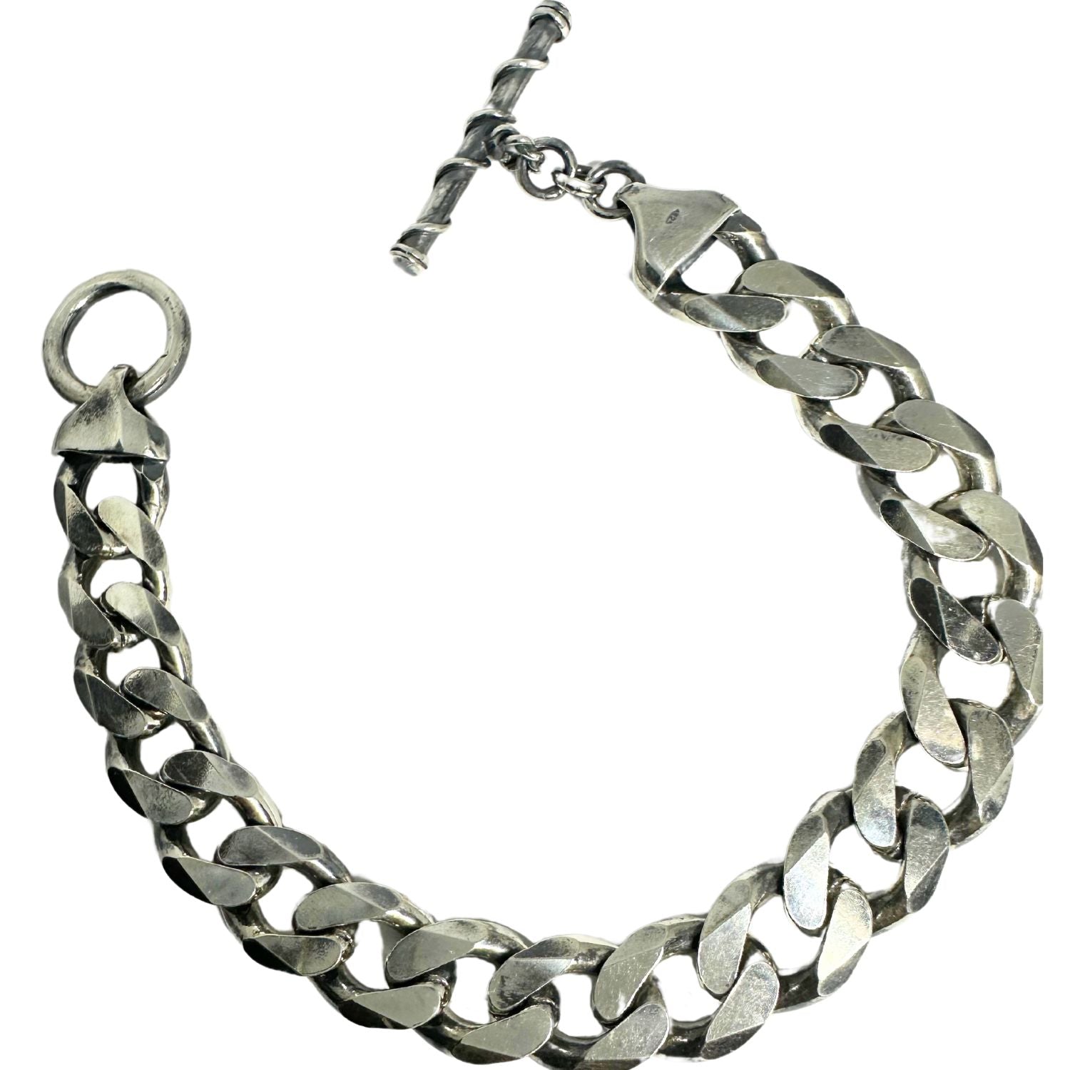 Men’s Sterling Silver Curb Flat Chain Bracelet with Twisted T-Bar Clasp - Tg-Jewellery By Tamara Gervasio