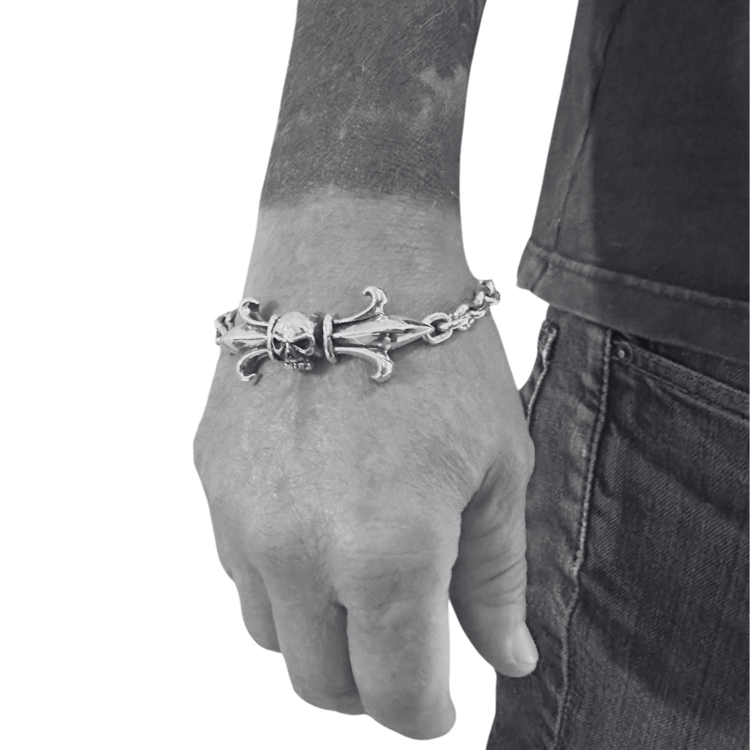 “Reign & Ruin” Skull Crest Bracelet – Sterling Silver Gothic Design - Tg-Jewellery By Tamara Gervasio