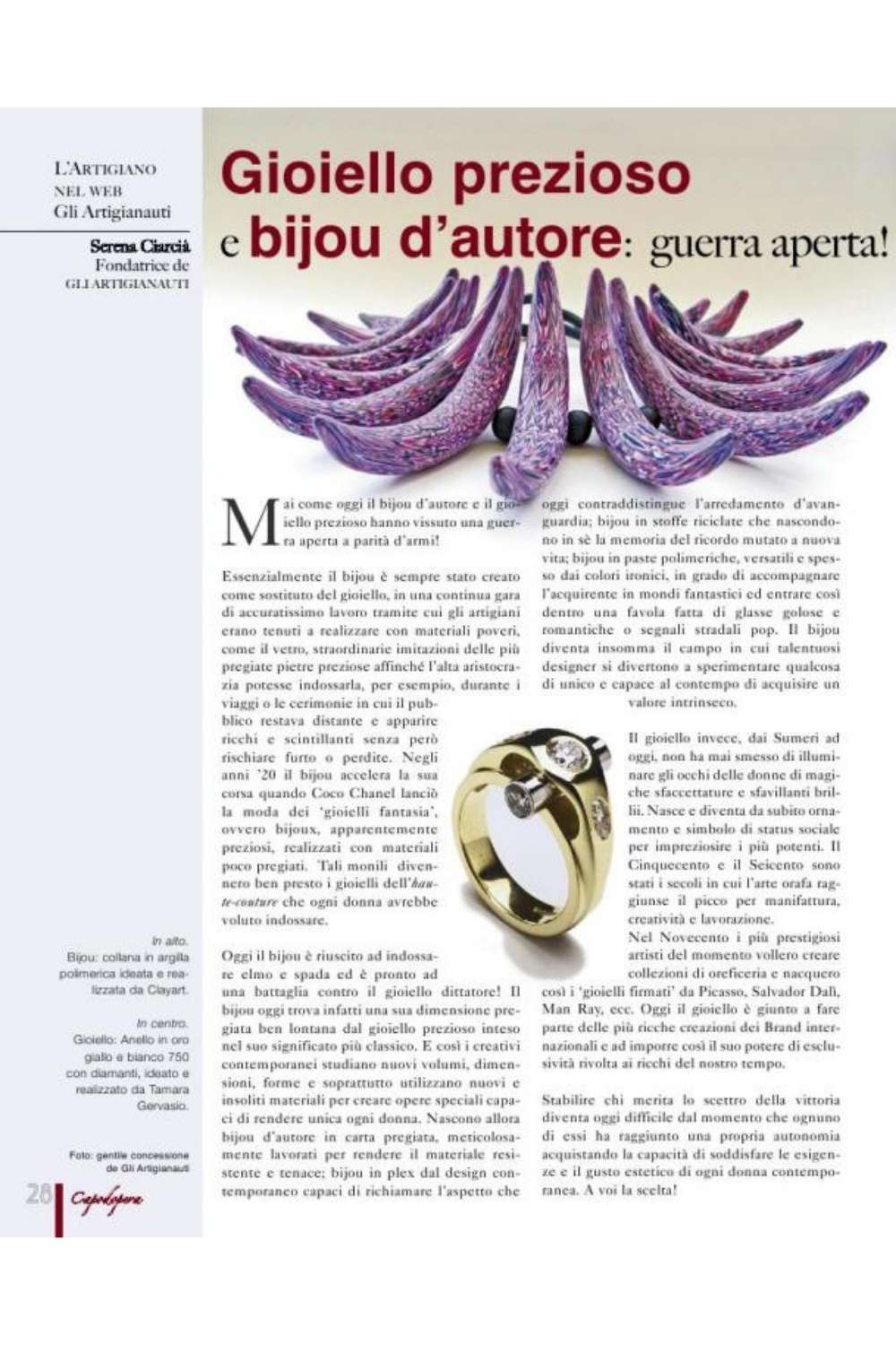 Capdopera maize article about Tg-Jewellery by Tamara Gervasio picture of The Arch ring in 18ct yellow and white gold with diamonds