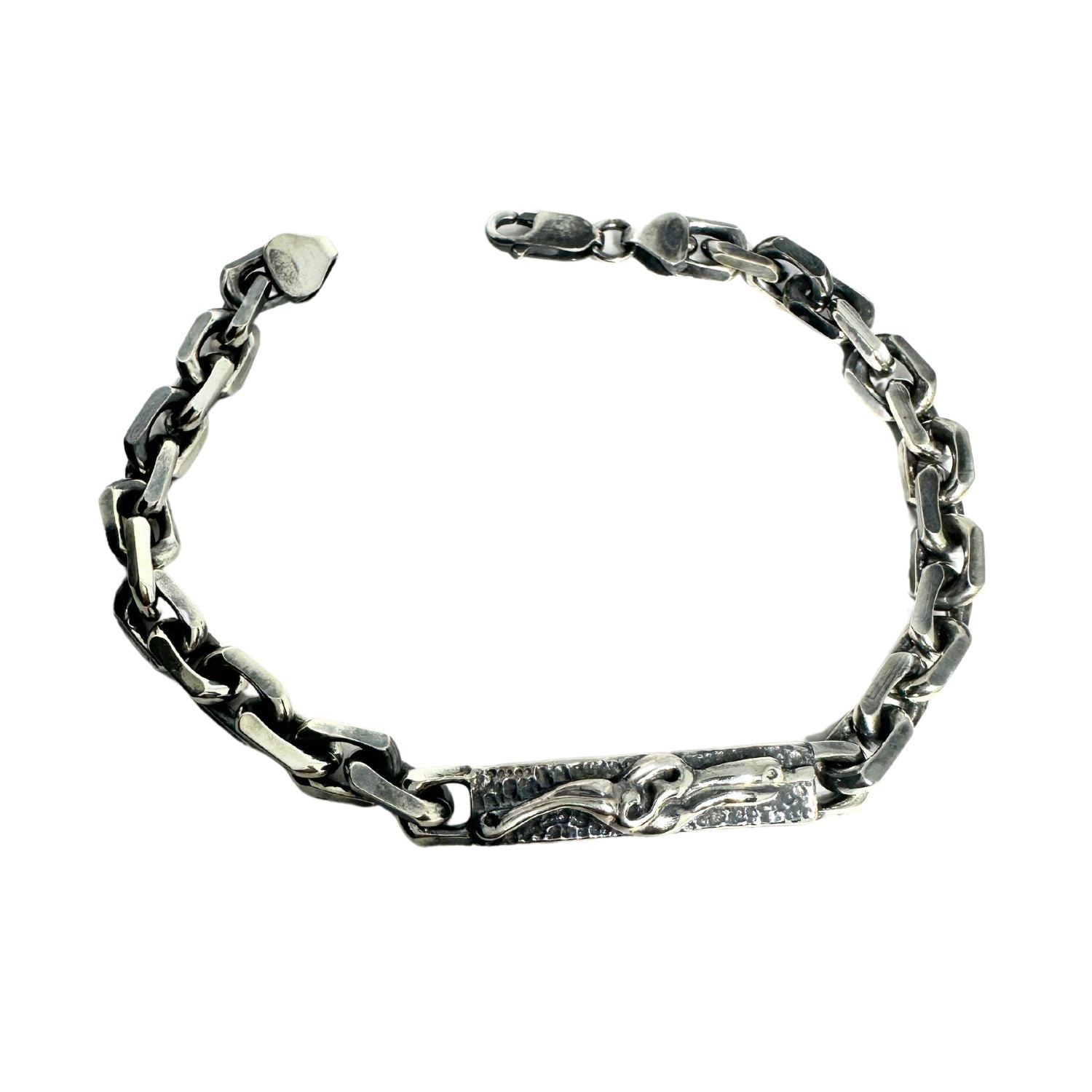 Celtic dog motif plate on sterling silver knife edge chain bracelet - Tg-Jewellery By Tamara Gervasio