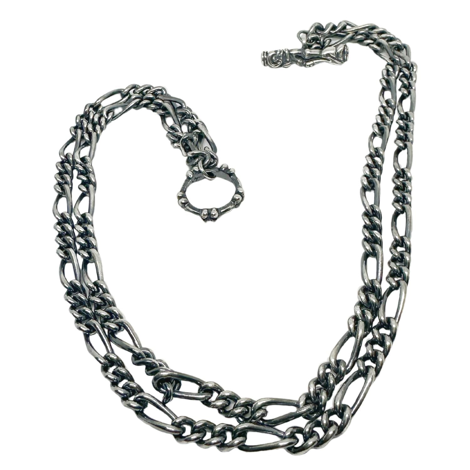Celtic Dog T-bar choker in sterling silver 925 — double Figaro chain with polished and oxidised contrast finish, 45cm - Tg-Jewellery By Tamara Gervasio
