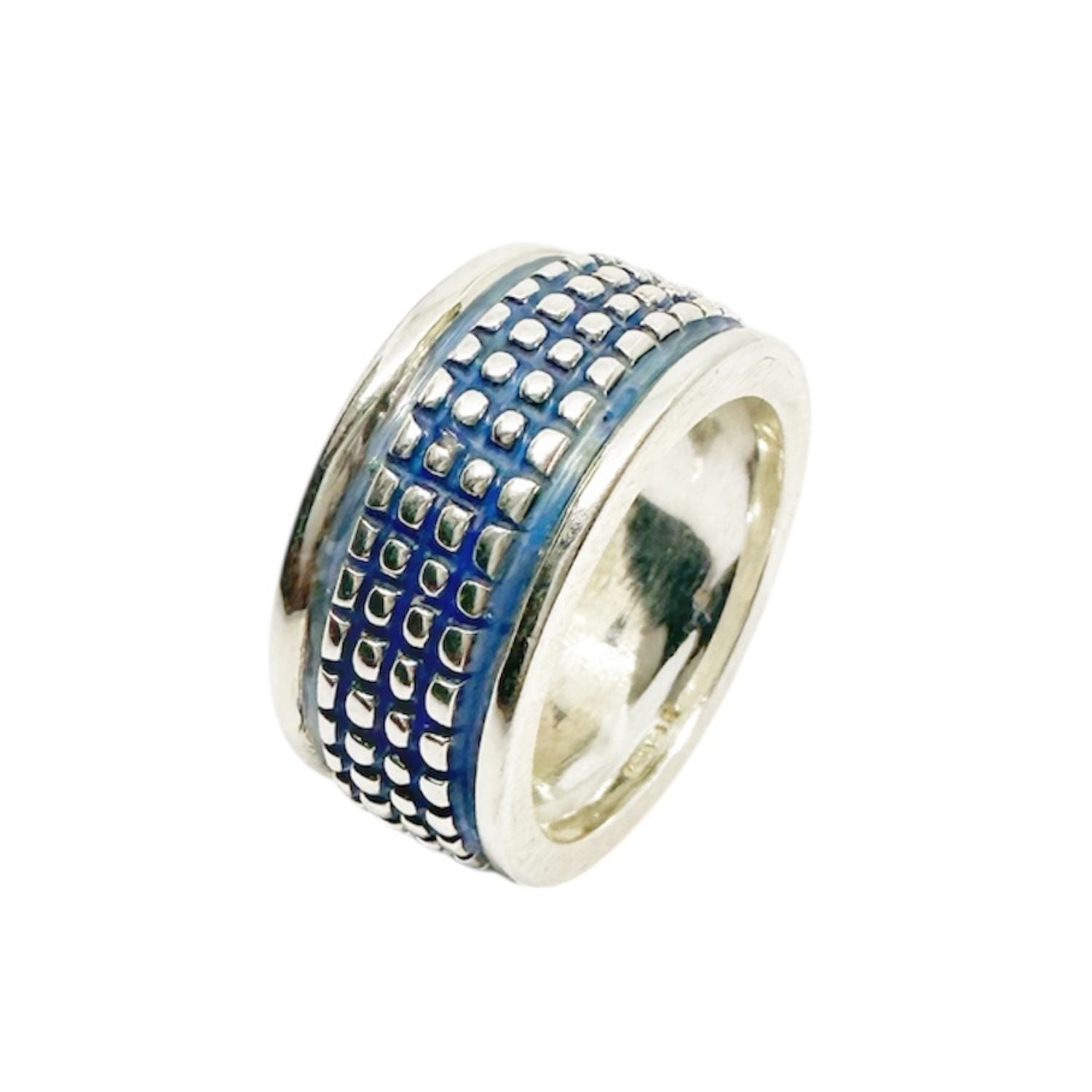 Men's crocodile ring in sterling silver 925 with blue enamel, lost wax cast, UK hallmarked - Tg-Jewellery By Tamara Gervasio