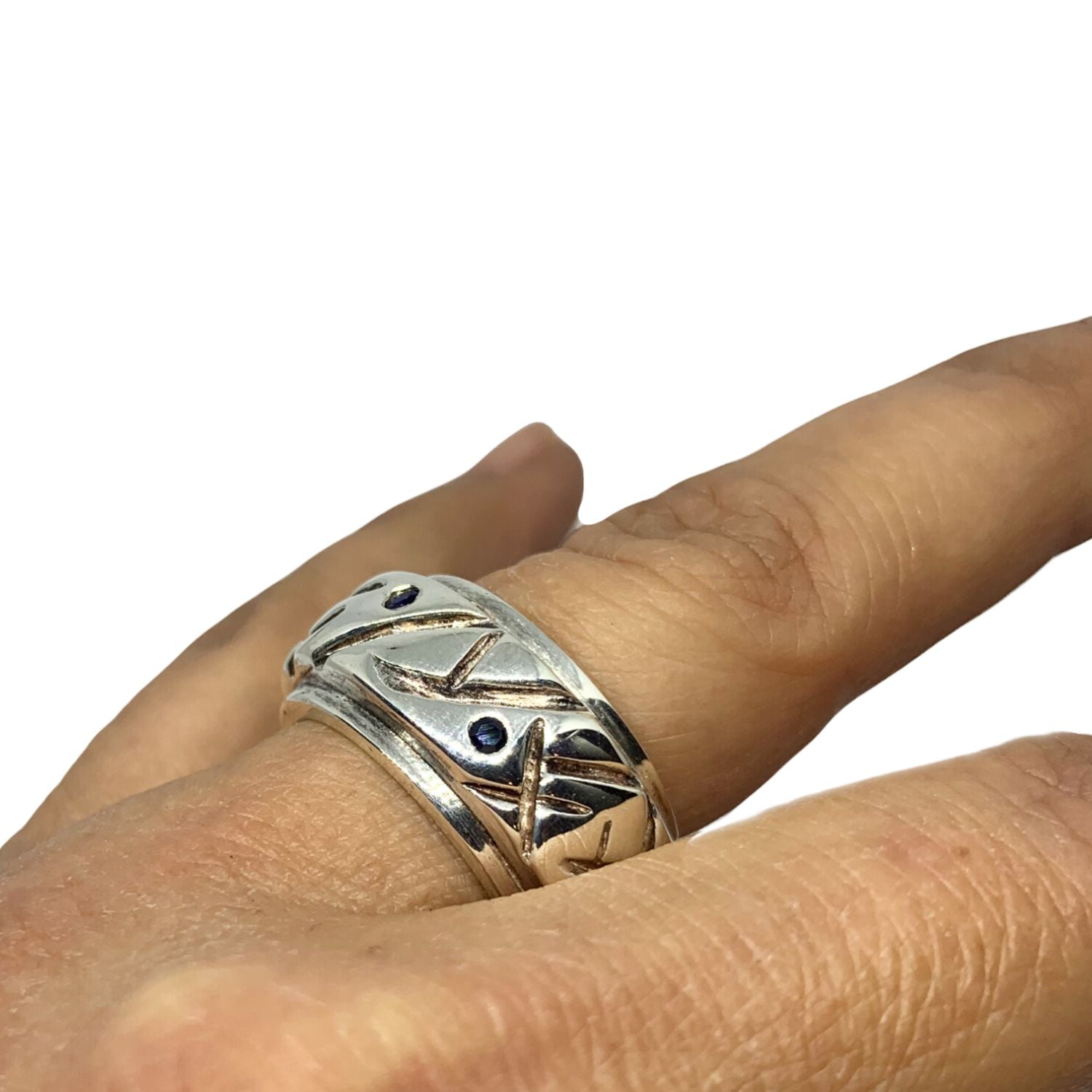 Abstract Chunky Sterling Silver Ring with Sapphire Gemstone - Tg-Jewellery By Tamara Gervasio