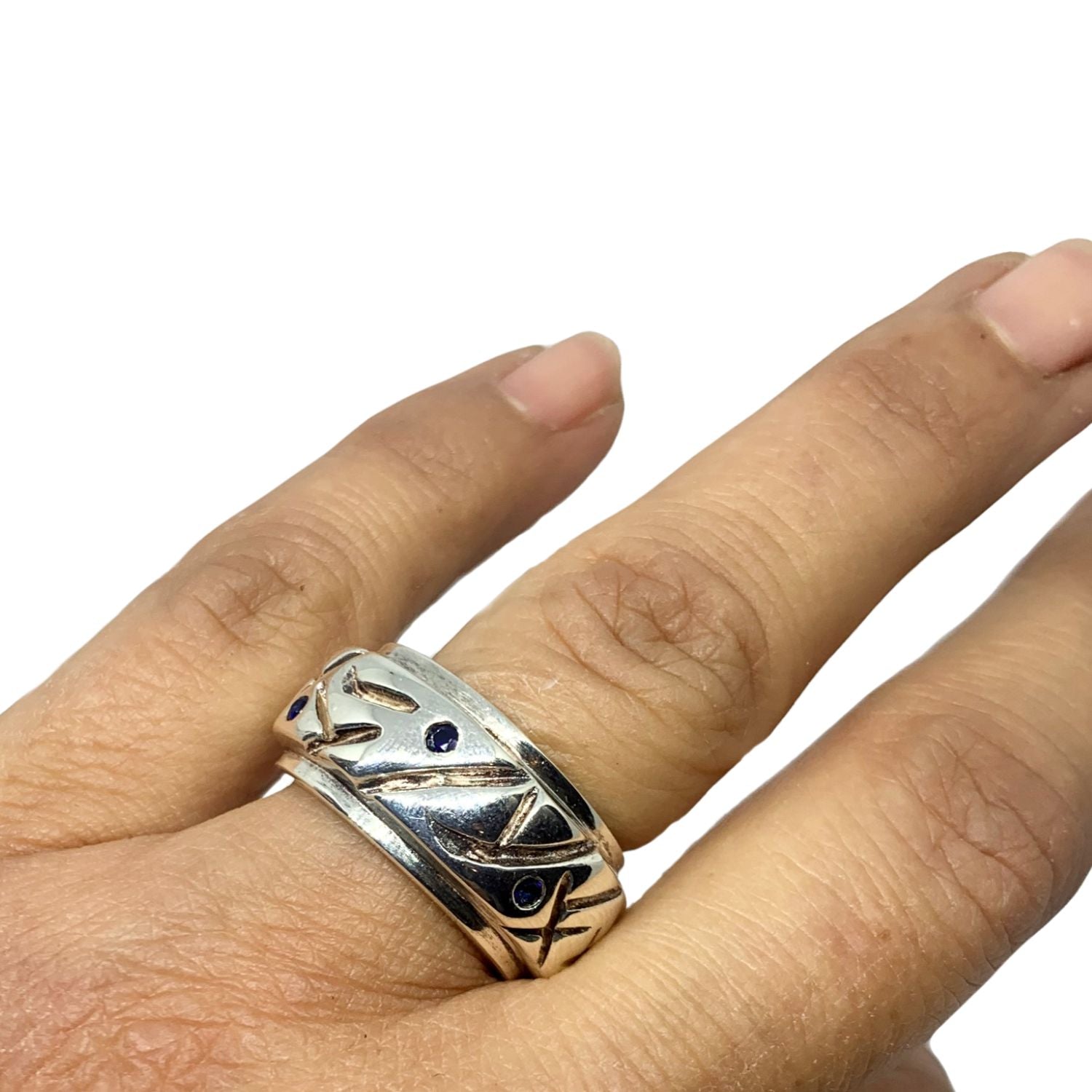 Abstract Chunky Sterling Silver Ring with Sapphire Gemstone - Tg-Jewellery By Tamara Gervasio