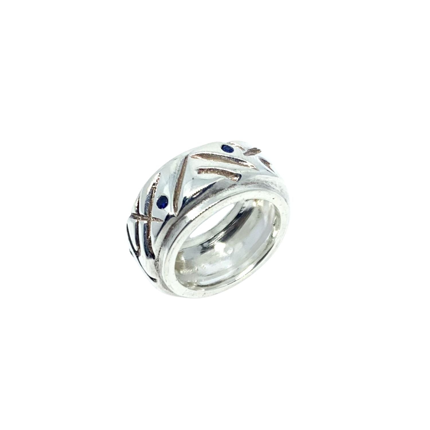 Abstract Chunky Sterling Silver Ring with Sapphire Gemstone - Tg-Jewellery By Tamara Gervasio