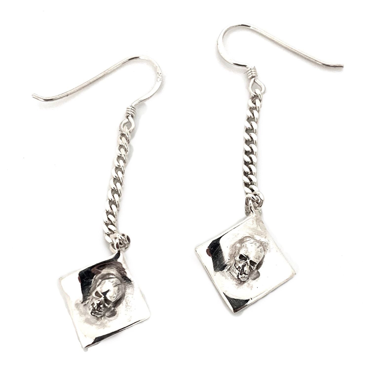Sterling Silver Skull Dangle Earrings – Handmade Gothic Style - Tg-Jewellery By Tamara Gervasio