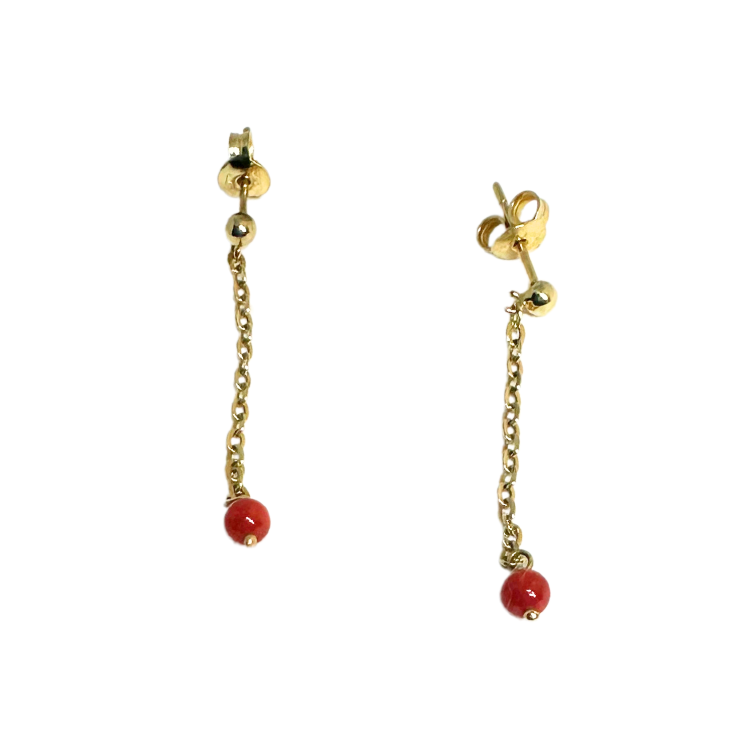 18K Yellow Gold Mediterranean Coral Dangle Earrings – Handmade in Italy - Tg-Jewellery By Tamara Gervasio