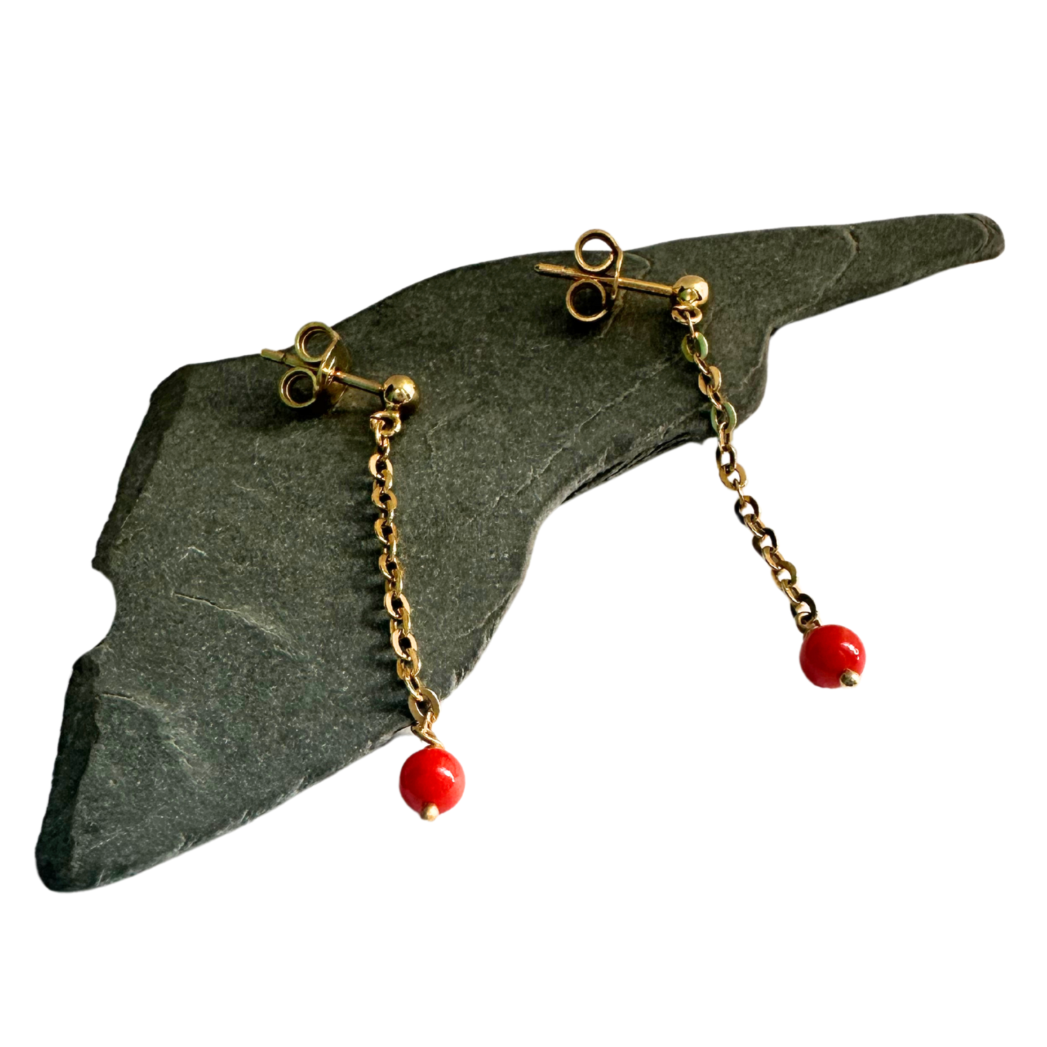 18K Yellow Gold Mediterranean Coral Dangle Earrings – Handmade in Italy - Tg-Jewellery By Tamara Gervasio