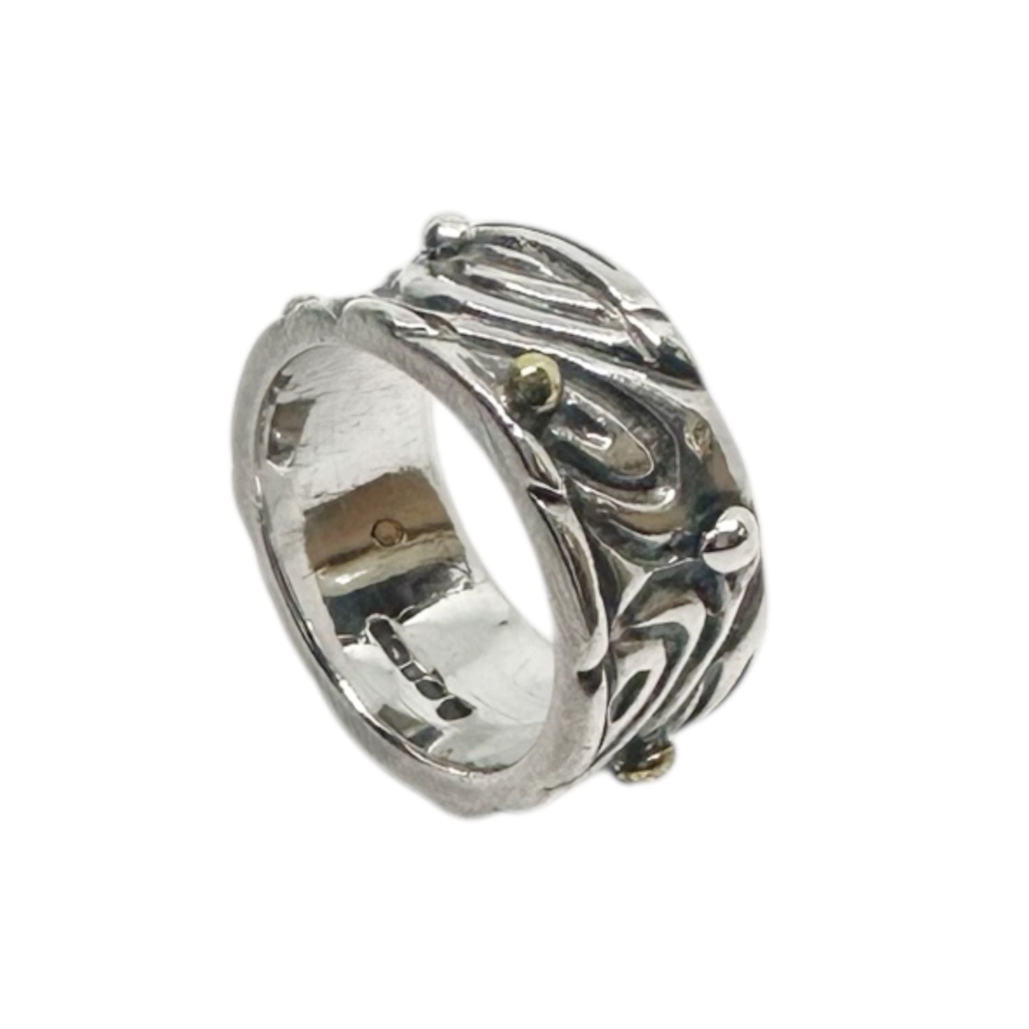 Le Linee Pebbles Ring – Sterling Silver 925 with Brass Accents- One Of A Kind
