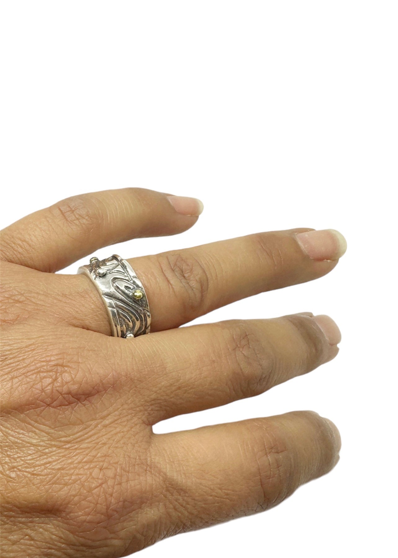 Le Linee Pebbles Ring – Sterling Silver 925 with Brass Accents - Tg-Jewellery By Tamara Gervasio