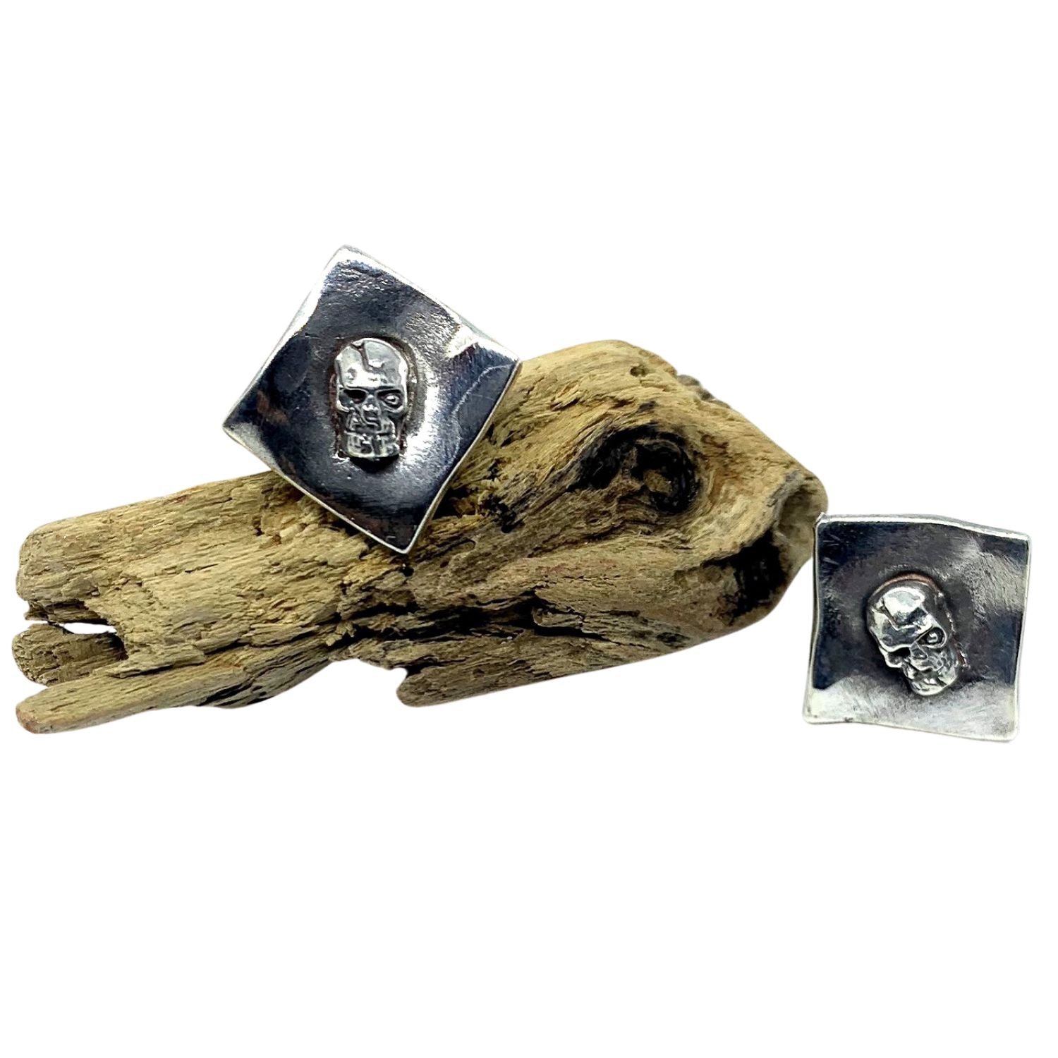 Skull Stud Earrings in Sterling Silver 925 – Lost Wax Carved - Tg-Jewellery By Tamara Gervasio