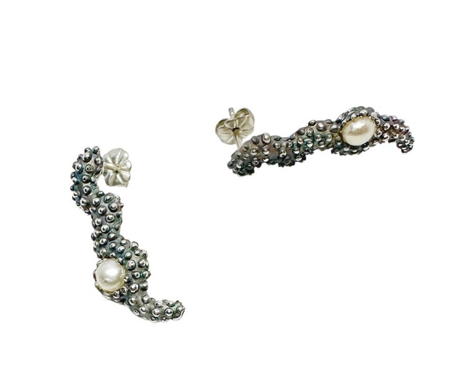 Sea Slug Pearl Stud Earrings – Sterling Silver with Pearl Accent - Tg-Jewellery By Tamara Gervasio