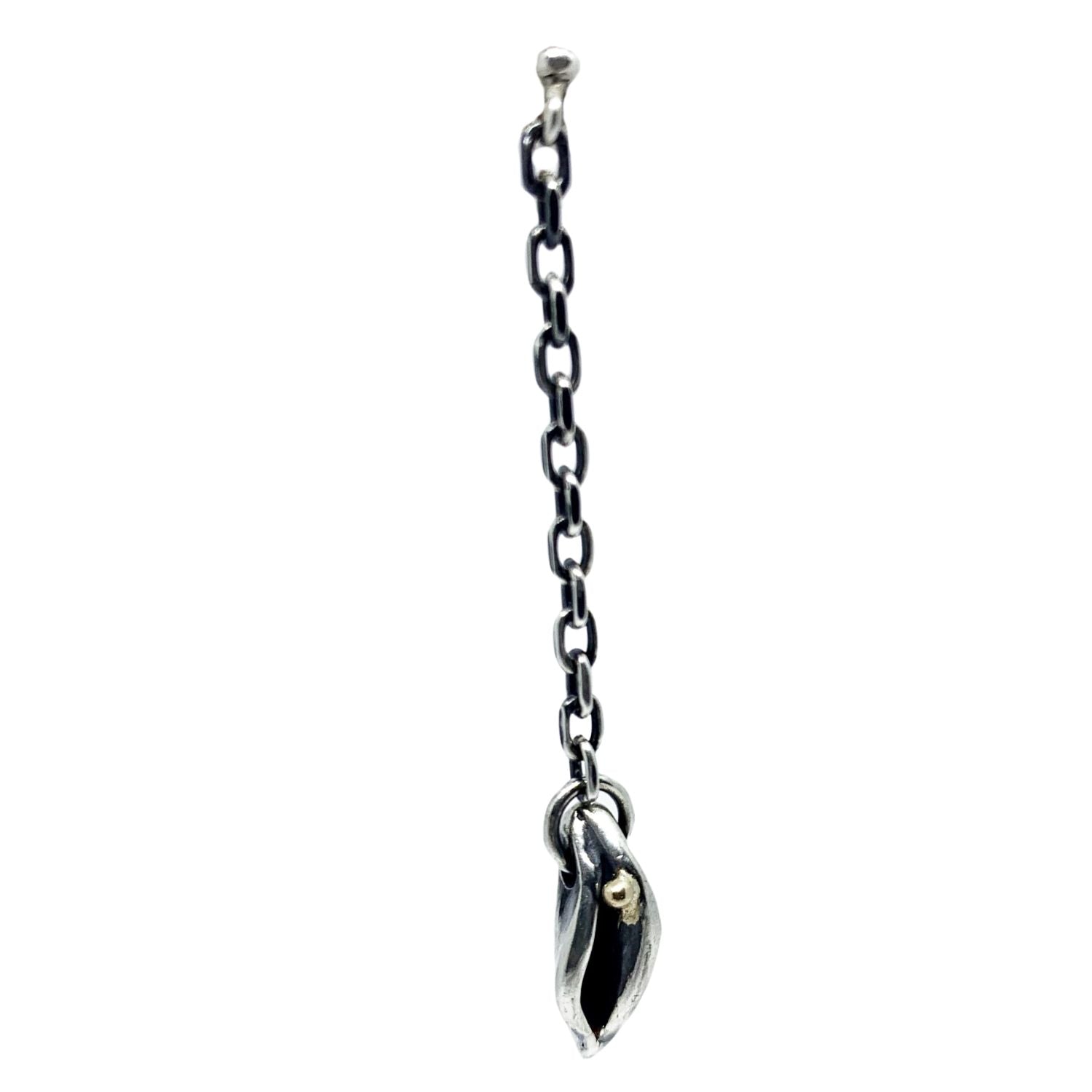 Erotika sculptural drop earring in sterling silver 925 — full view of female silhouette-inspired form with 9ct gold accent ball - Tg-Jewellery By Tamara Gervasio