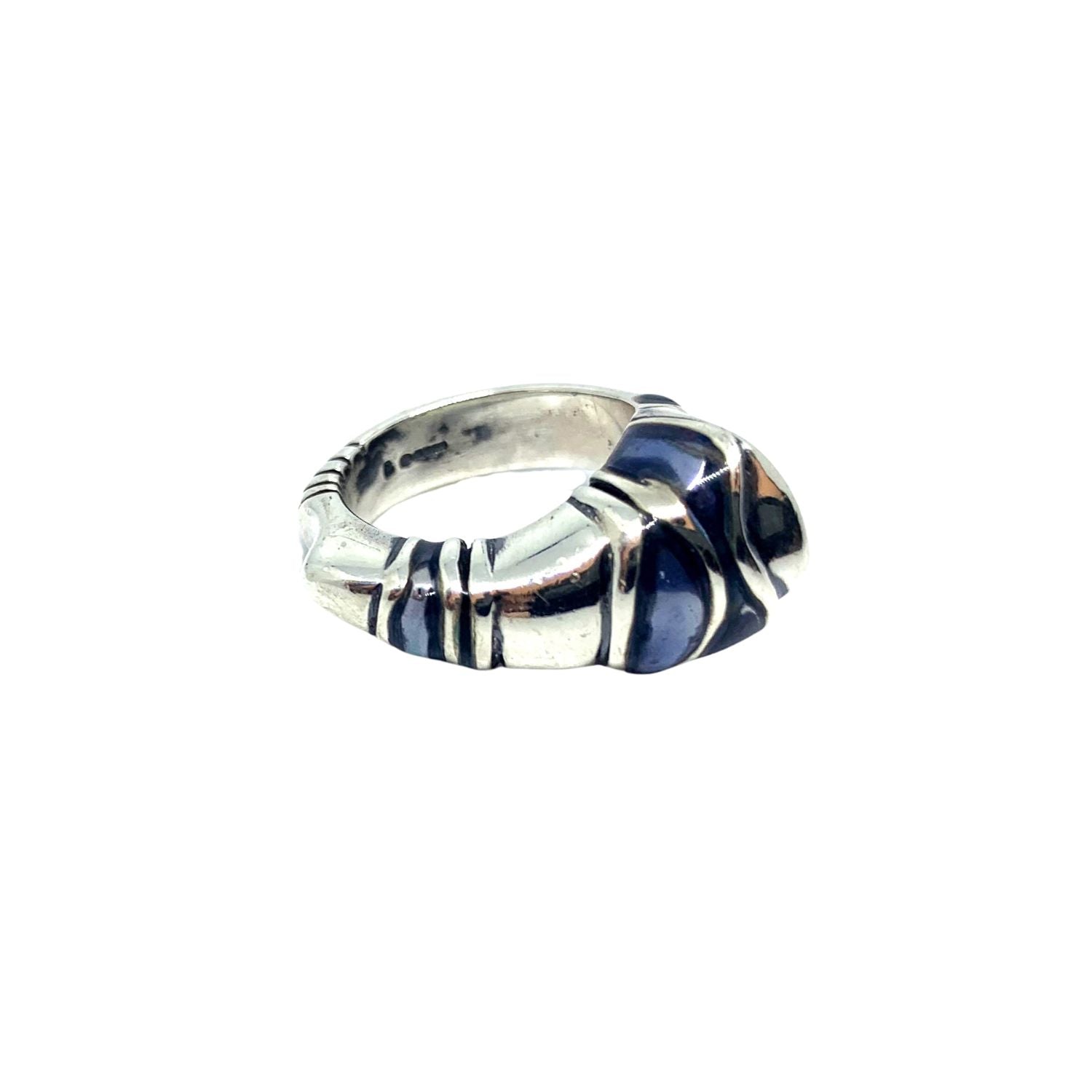 Close-up of blue Colorit ceramic enamel on sterling silver 925 Eyebrow ring - Tg-Jewellery By Tamara Gervasio