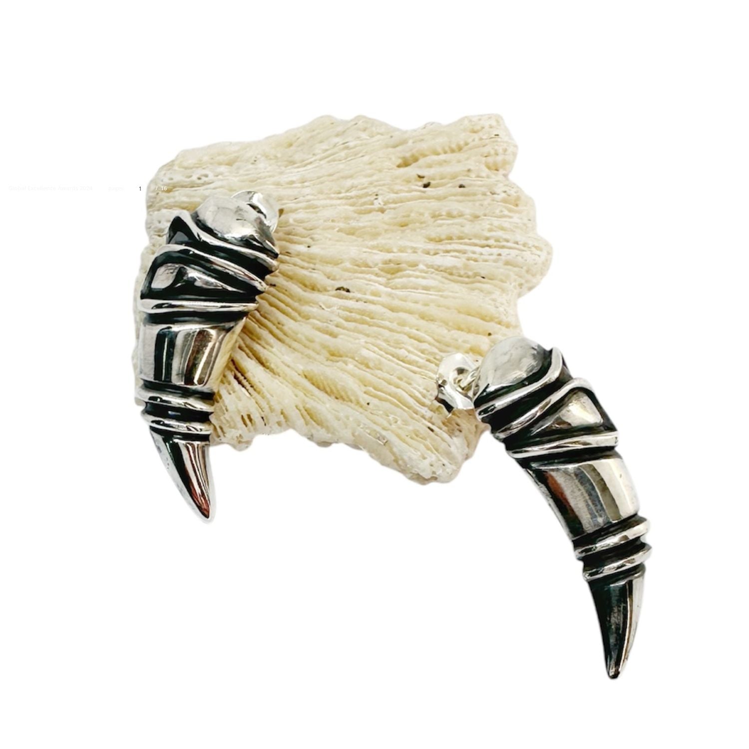 Sterling silver 925 eyebrow stud earrings showing 32mm length and sculptural form - Tg-Jewellery By Tamara Gervasio