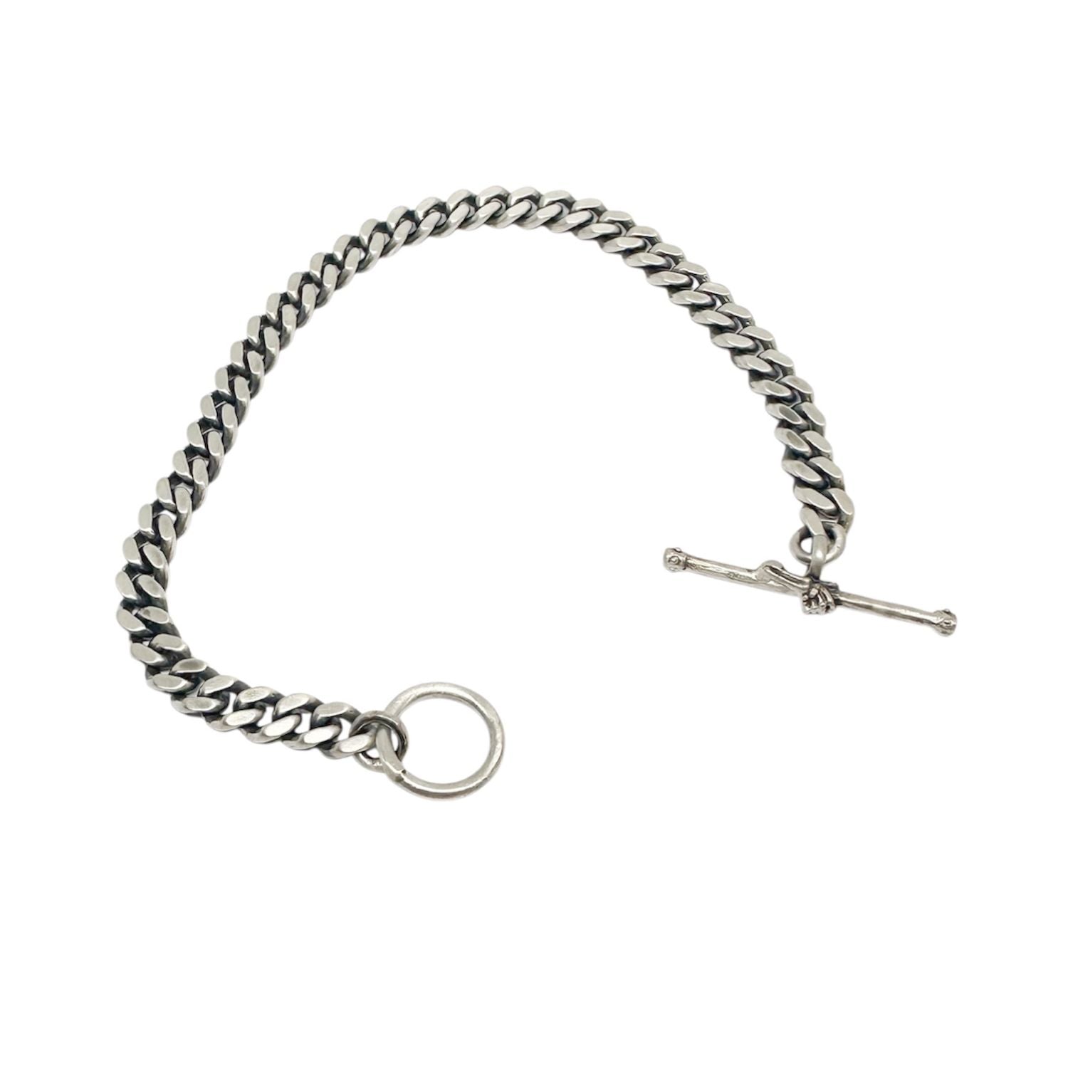 Sterling silver 925 6mm flat curb chain bracelet, satin and oxidised finish, full view – Tg-Jewellery by Tamara Gervasio