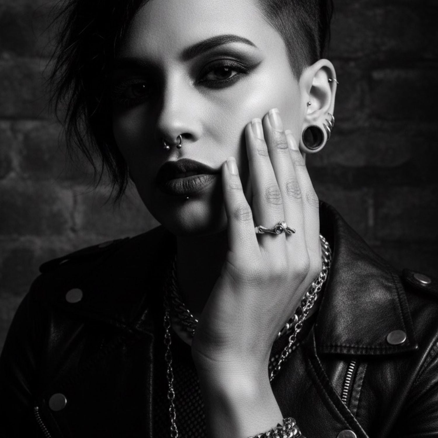 Model wearing sterling silver 925 Gemini ring with moonstone and iolite cabochons – TG-Jewellery