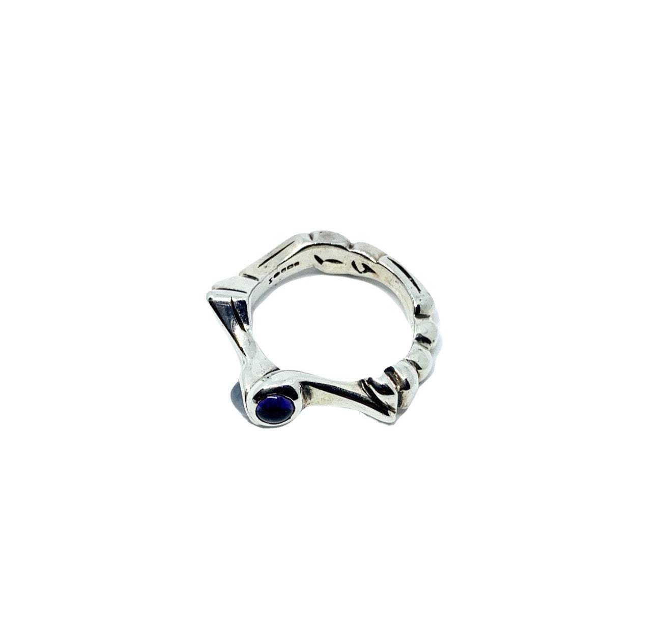 Handcrafted sterling silver 925 Gemini ring with moonstone and iolite cabochons 3.75mm lost wax carved Abyss Collection - Tg-Jewellery By Tamara Gervasio