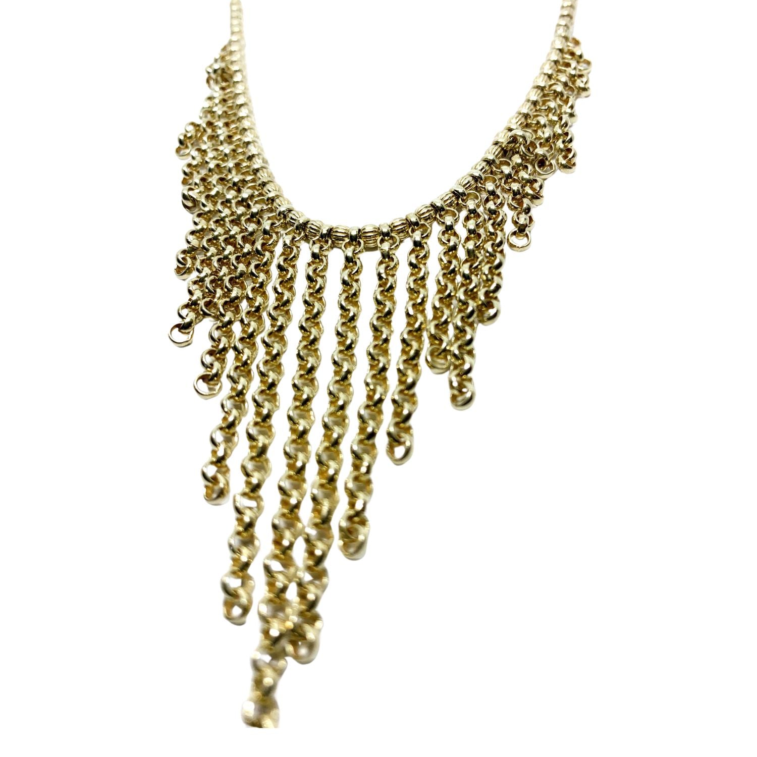Close-up of 18ct gold plated rolo chain drops and corrugated beads on sterling silver 925 necklace – TG-Jewellery