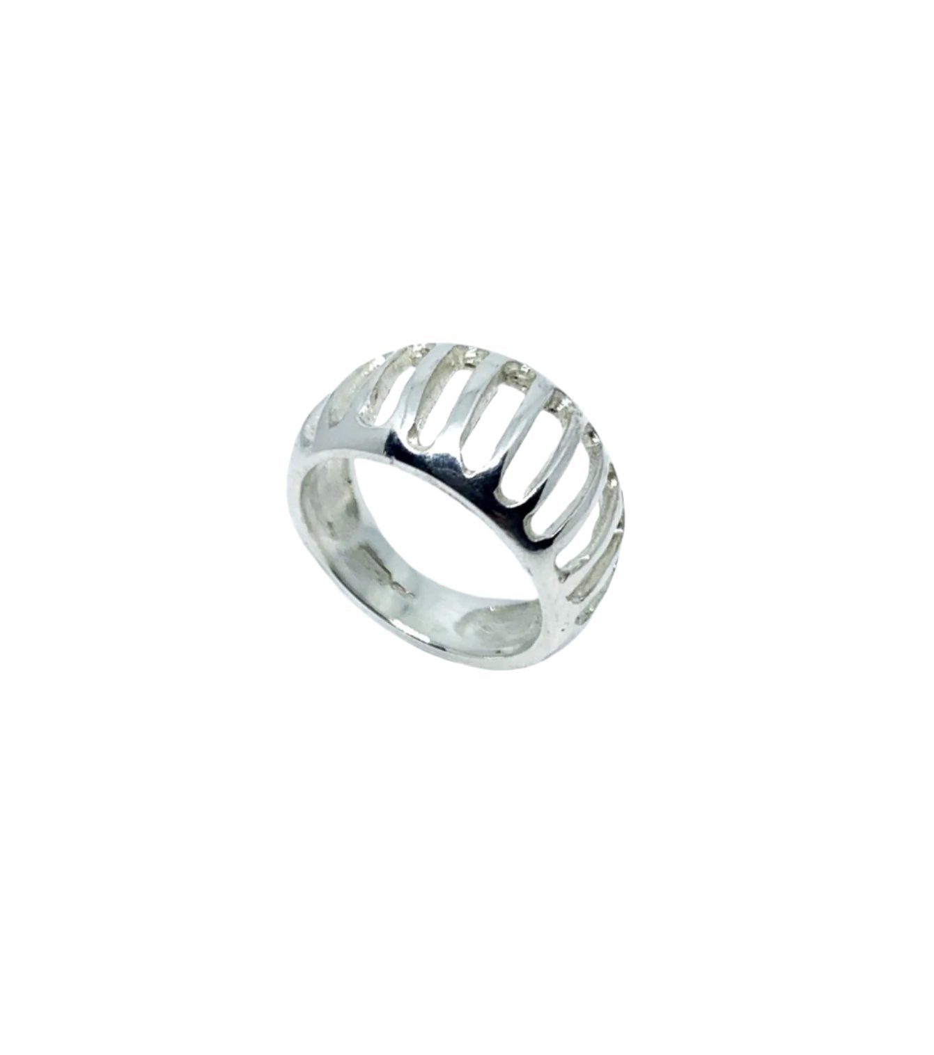 Sterling silver 925 Grill Band Ring with open grill motif and high polished finish, 12.09mm wide, egg-shaped profile – TG-Jewellery - Tg-Jewellery By Tamara Gervasio