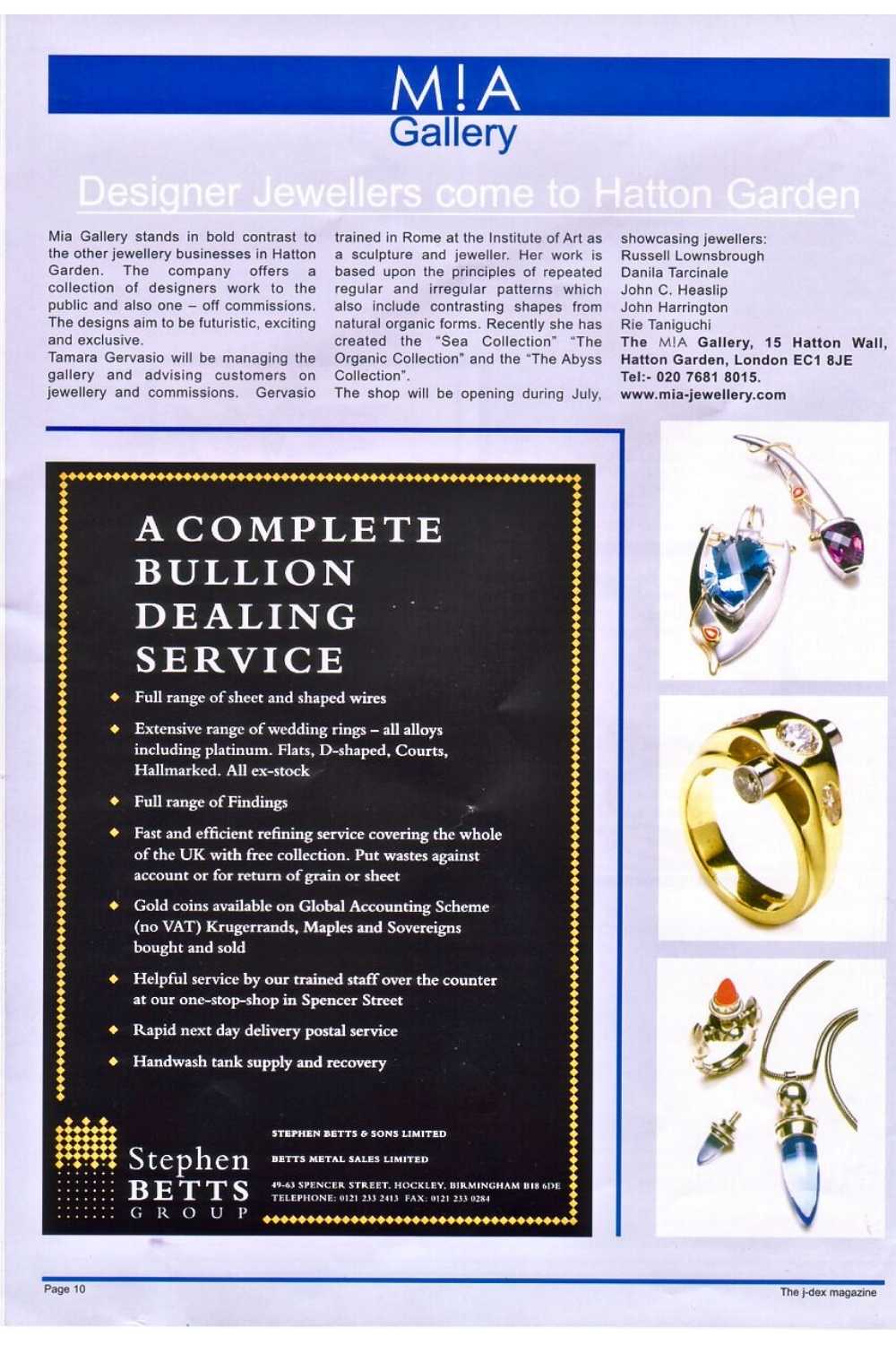 The j-dex magazine article about Tamara Gervasio opening her shop in Hatton garden London