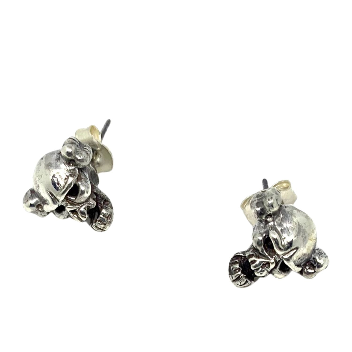 Skull Face Stud Earrings in Sterling Silver 925 — Bones Piercing Through Skull — Front View — Handmade by Tamara Gervasio