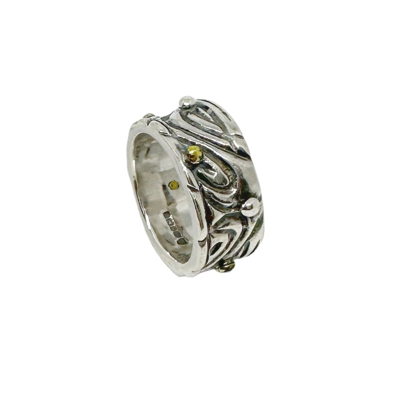 One of a kind sterling silver 925 Le Linee Pebbles Ring, lost wax cast, UK hallmarked, TG maker's mark