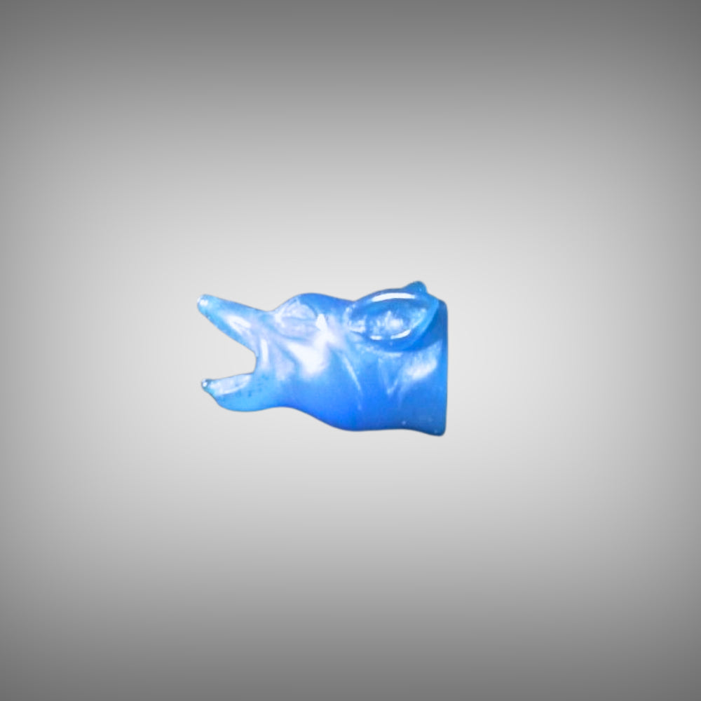 Blue prototype wax carved fox head for bangle — lost wax carving workshop Tg-Jewellery