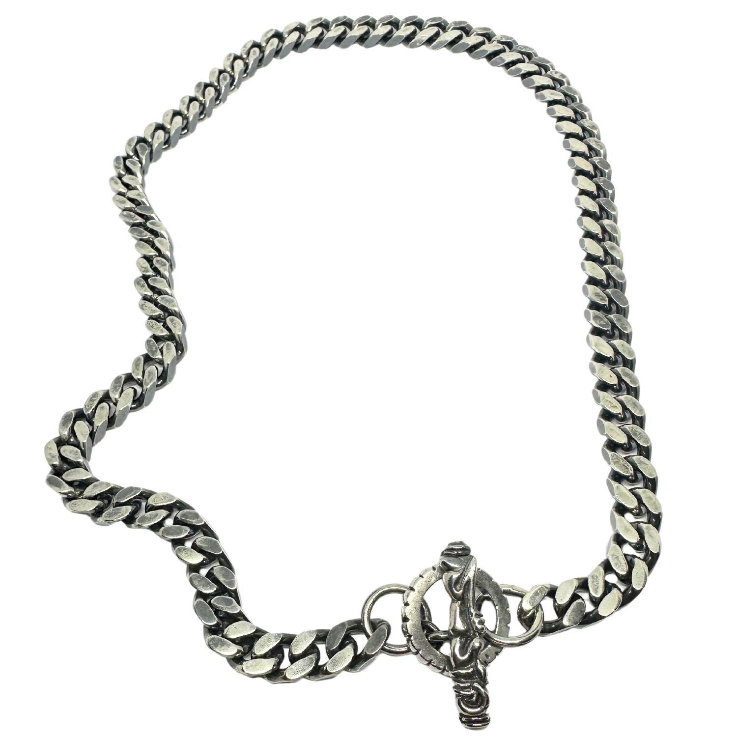 Full view of men's solid sterling silver 925 Celtic dog curb chain necklace, 151g, UK hallmarked - Tg-Jewellery By Tamara Gervasio